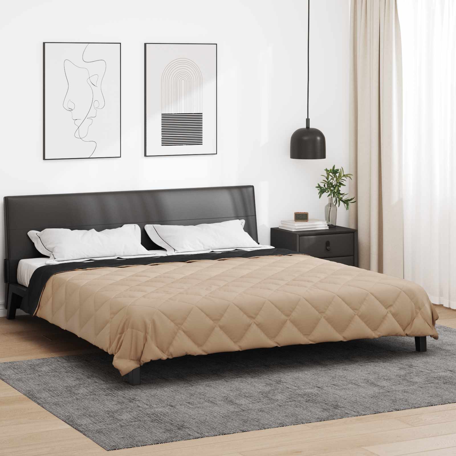 vidaXL Full Year Duvet Black and Taupe 200 x 200 cm Microfiber 4