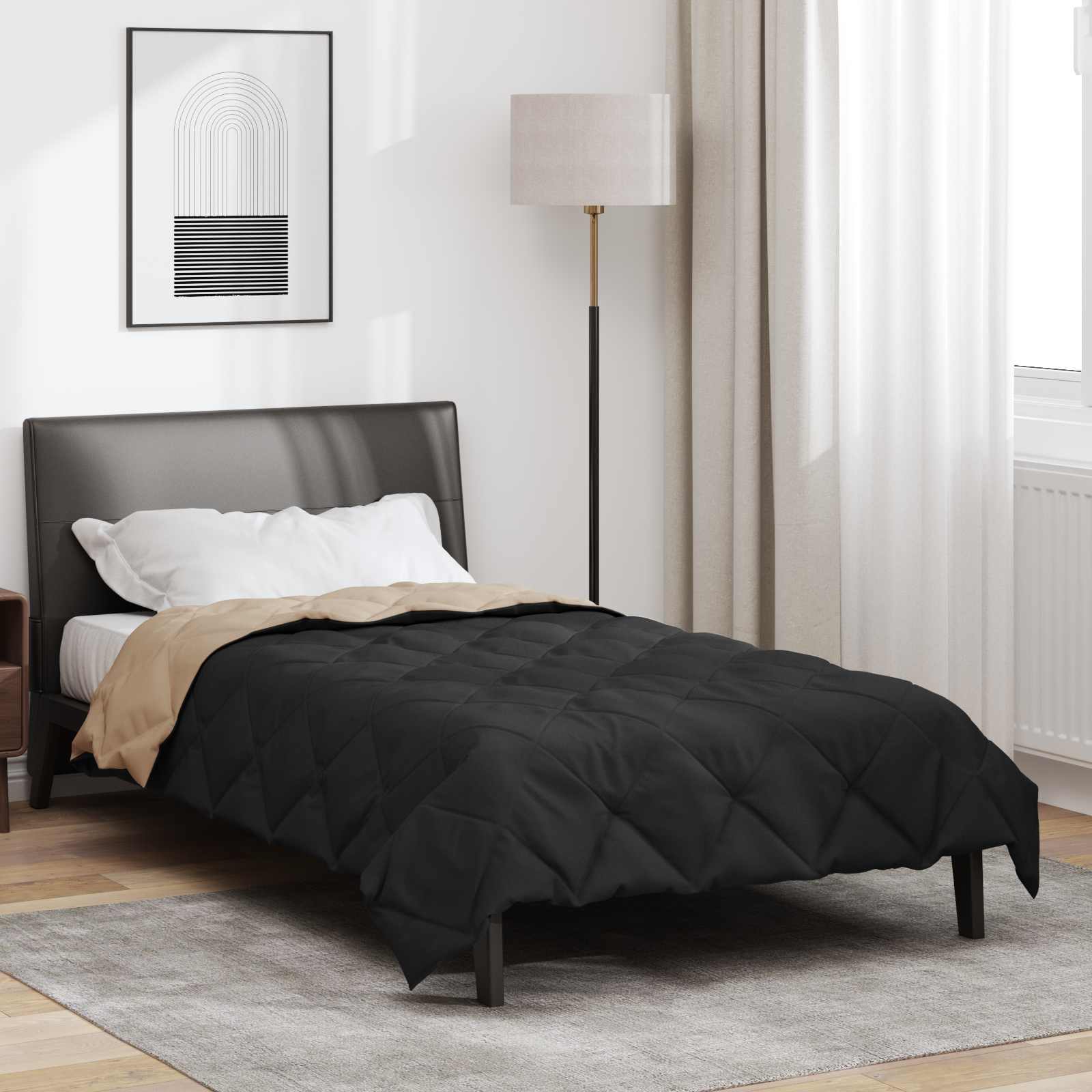 vidaXL Full Year Duvet Black and Taupe 155 x 220 cm Microfiber 1