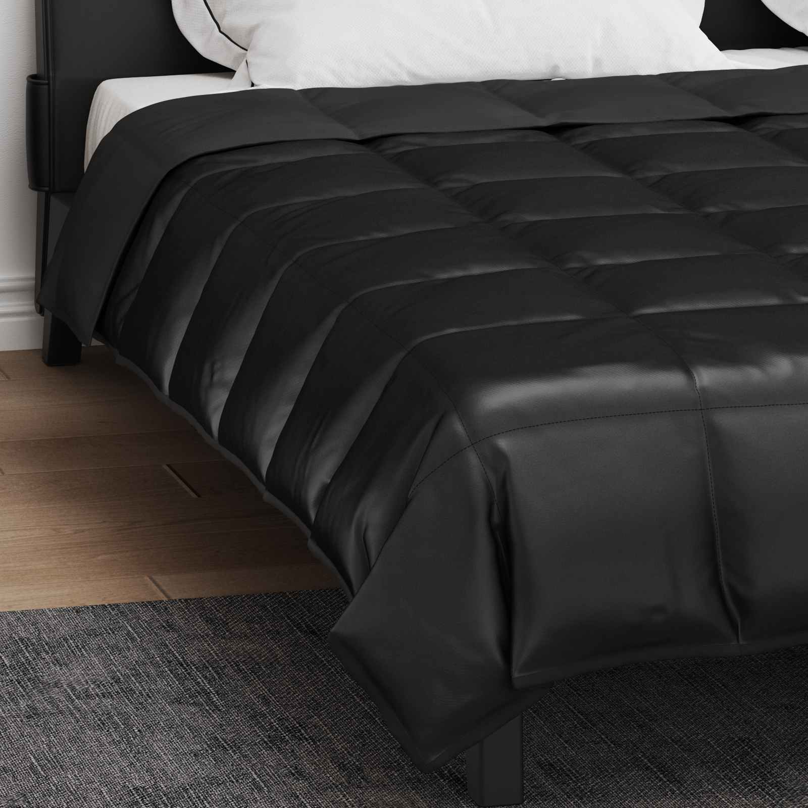 vidaXL Summer Duvet Black 200 x 220 cm Satin and Microfiber 4