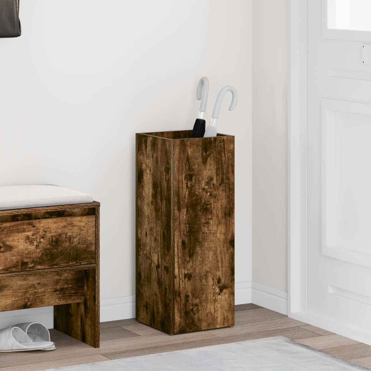 vidaXL Umbrella Stand Smoked Oak 25 x 24.5 x 64 cm Engineered Wood 1