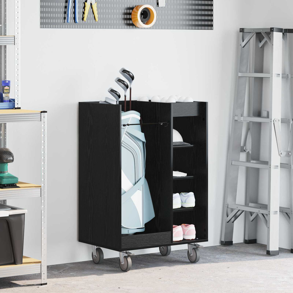 Golf Cabinet with Wheel Plain 65 x 45 x 98 cm Black oak