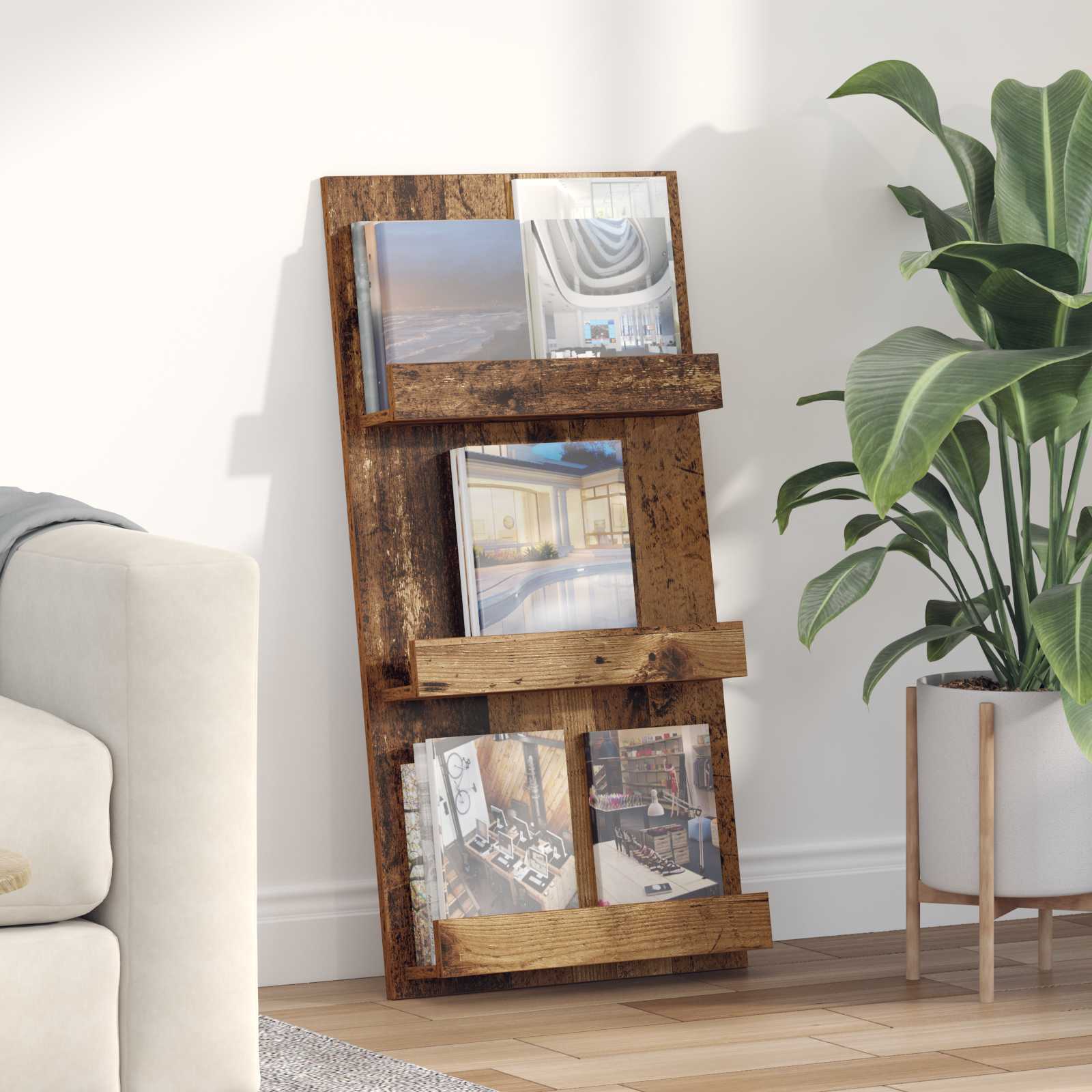 vidaXL Magazine Rack Old Wood 51 x 11 x 102 cm Engineered Wood 1