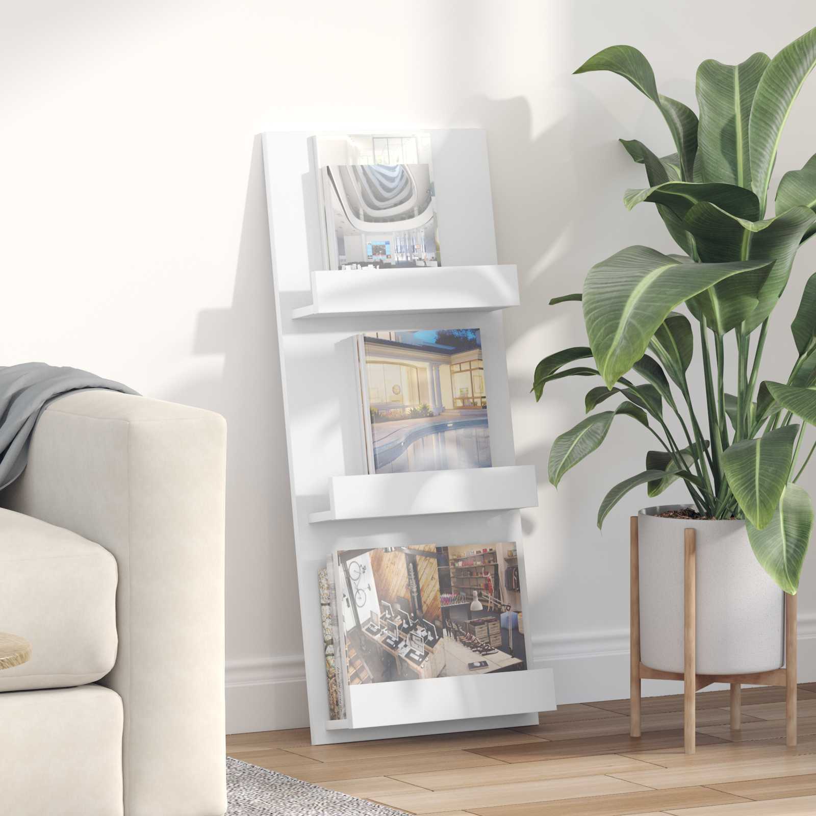 vidaXL Magazine Rack with Shelf White 43 x 11 x 102 cm Engineered Wood 1