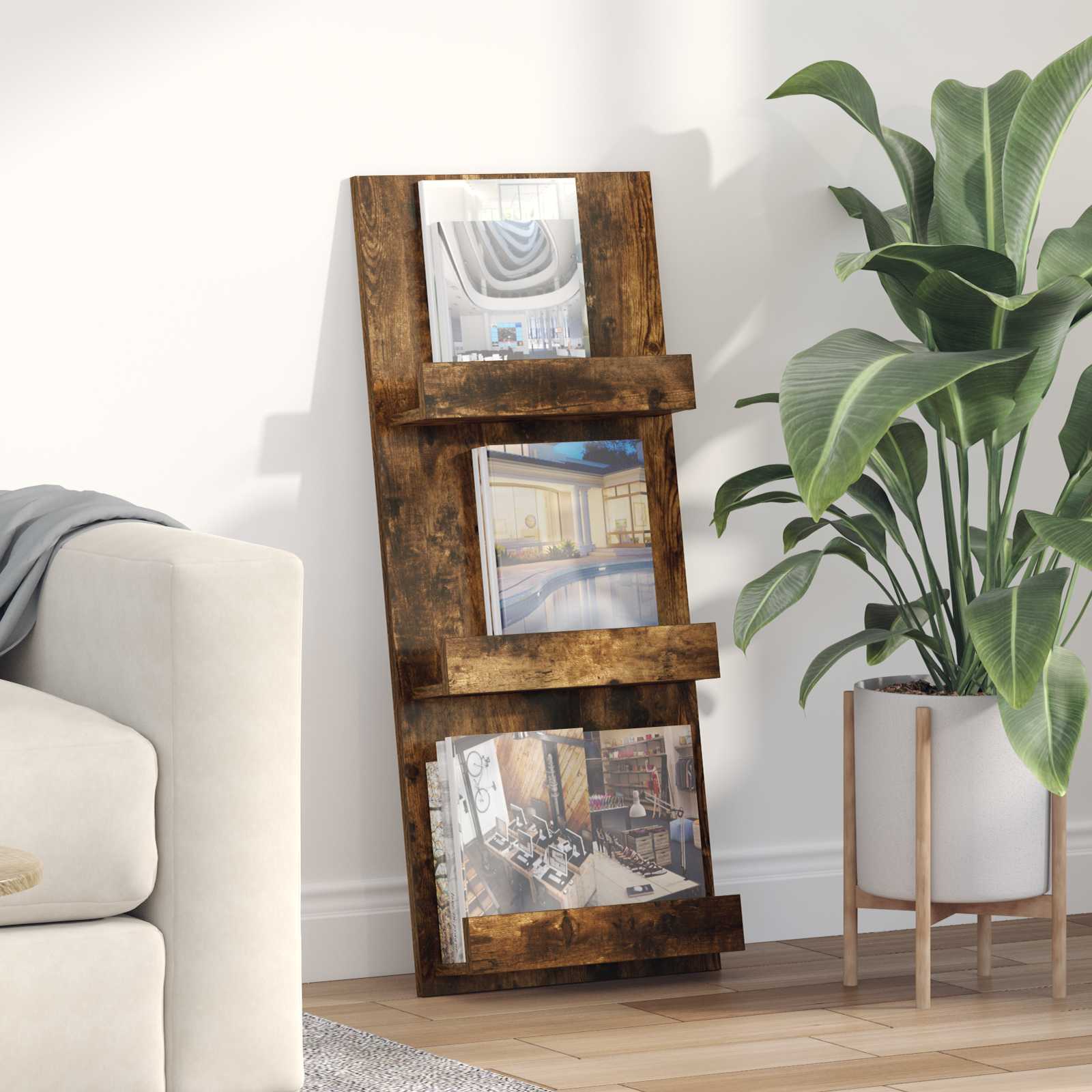 vidaXL Magazine Rack Smoked Oak 43 x 11 x 102 cm Engineered Wood 1
