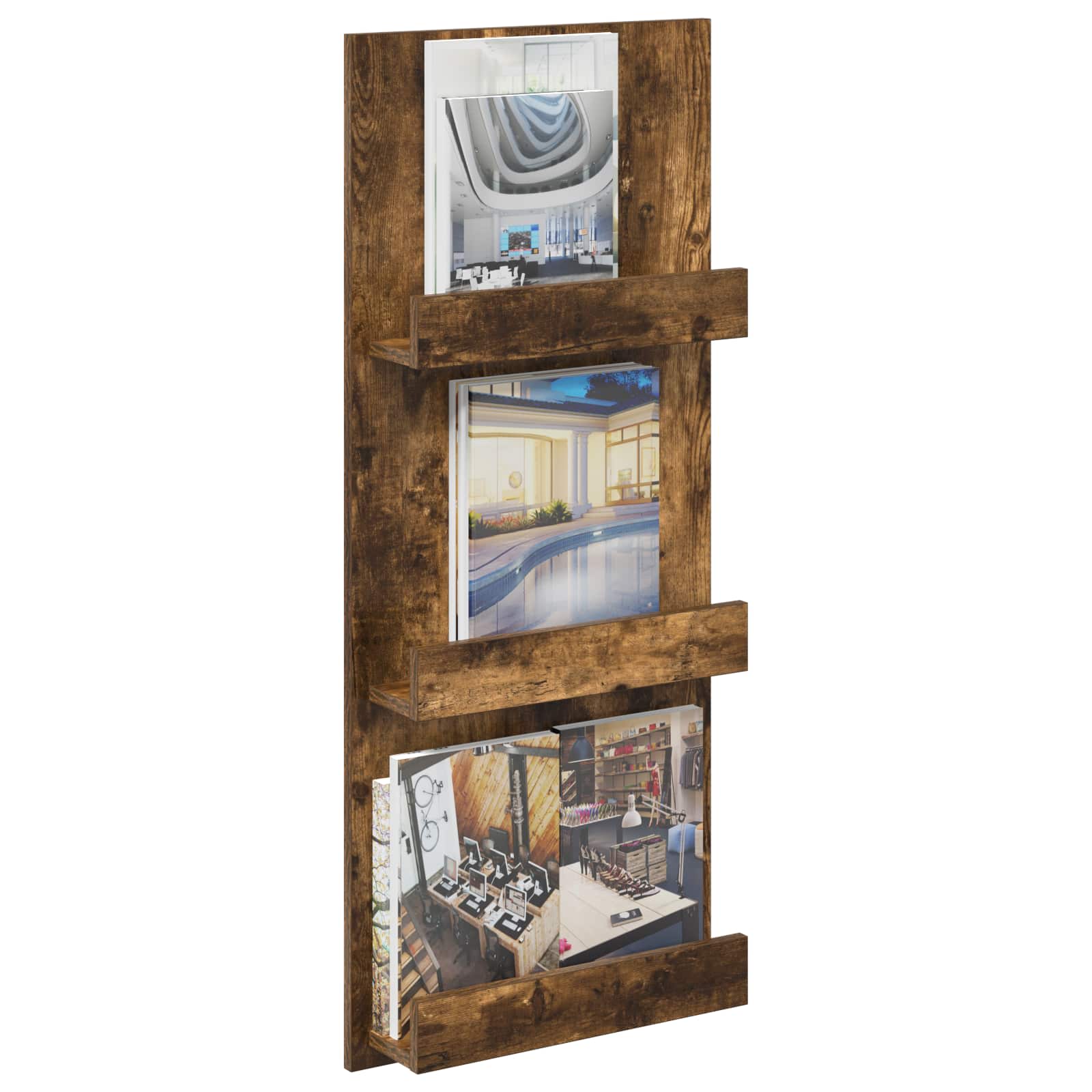 vidaXL Magazine Rack Smoked Oak 43 x 11 x 102 cm Engineered Wood 3