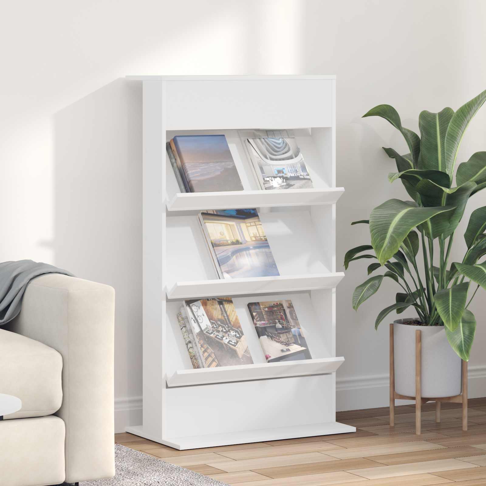 vidaXL Magazine Rack White 70 x 41 x 126 cm Engineered Wood 1