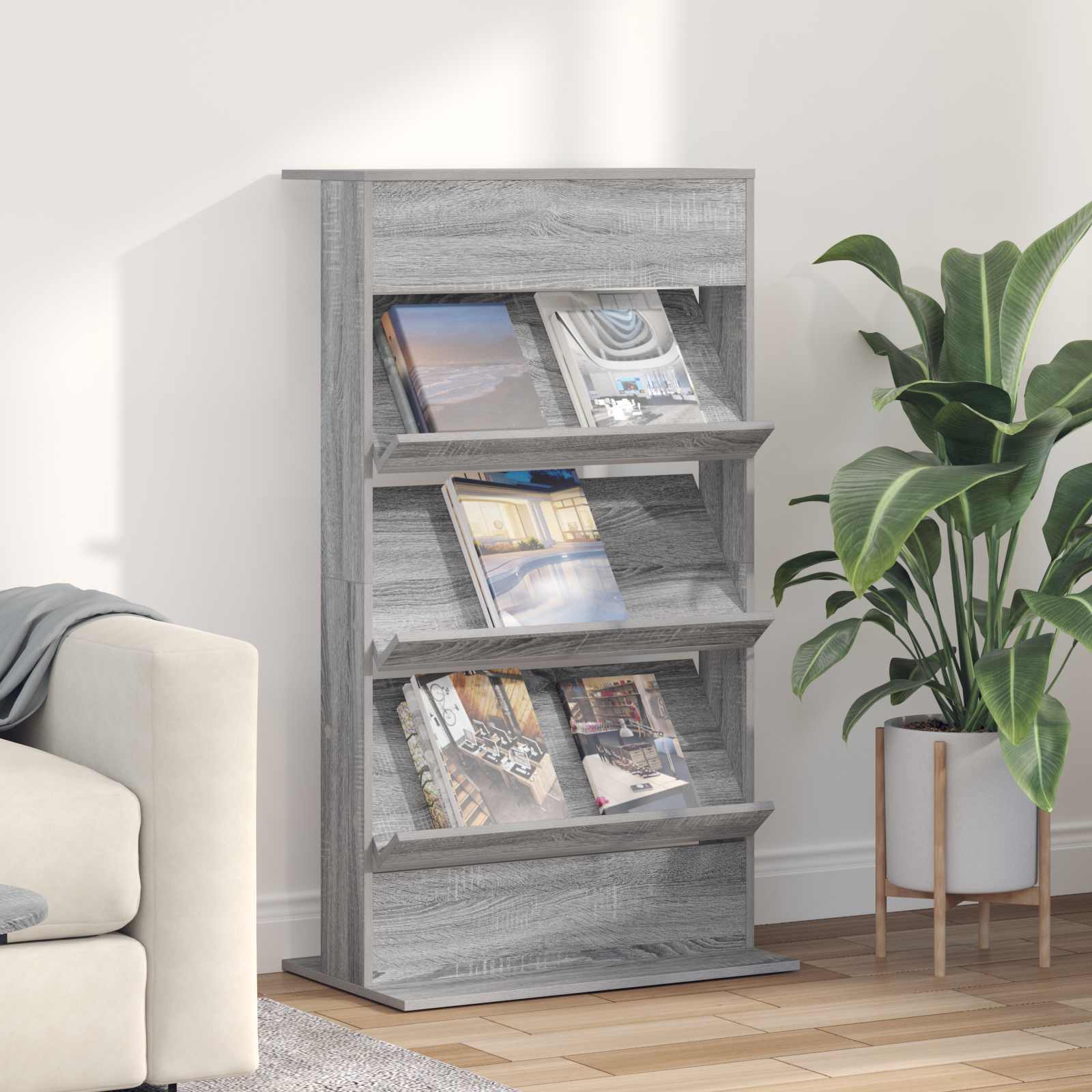vidaXL Magazine Rack Grey Sonoma 70 x 41 x 126 cm Engineered Wood 1