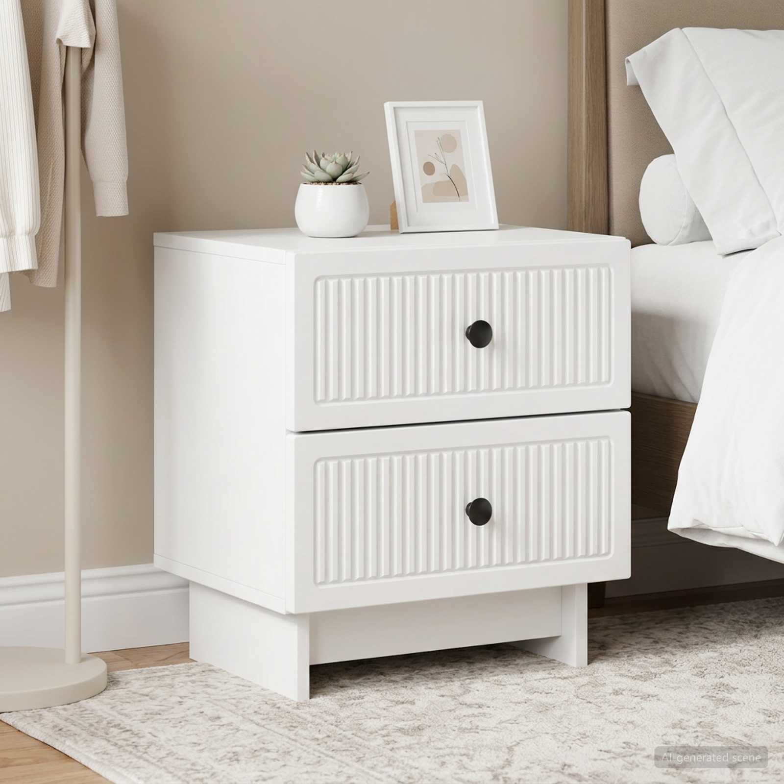 vidaXL Bedside Cabinet 2 pcs White 43 x 34.5 x 47.5 cm Engineered Wood 4
