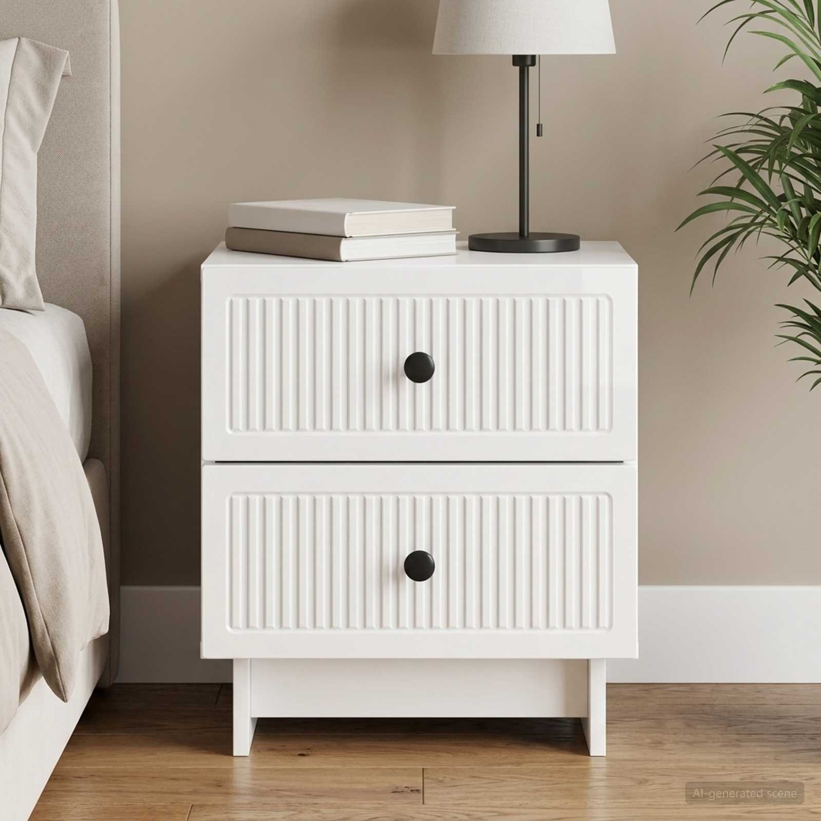 vidaXL Bedside Cabinet High Gloss White 43 x 34.5 x 47.5 cm 1
