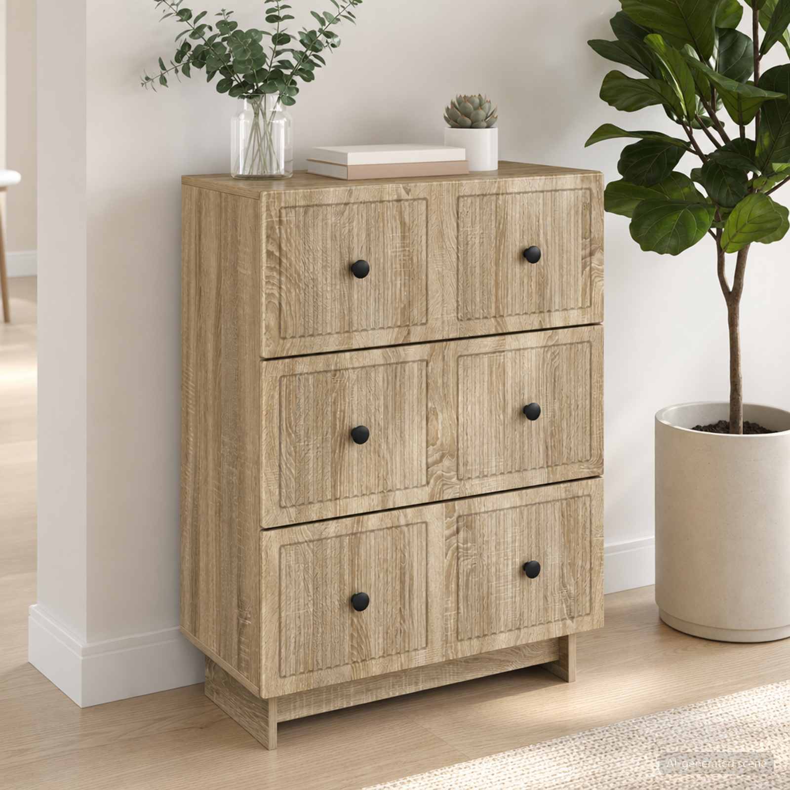 vidaXL Drawer Cabinet 66 x 34.5 x 90 cm Engineered Wood Sonoma Oak 4