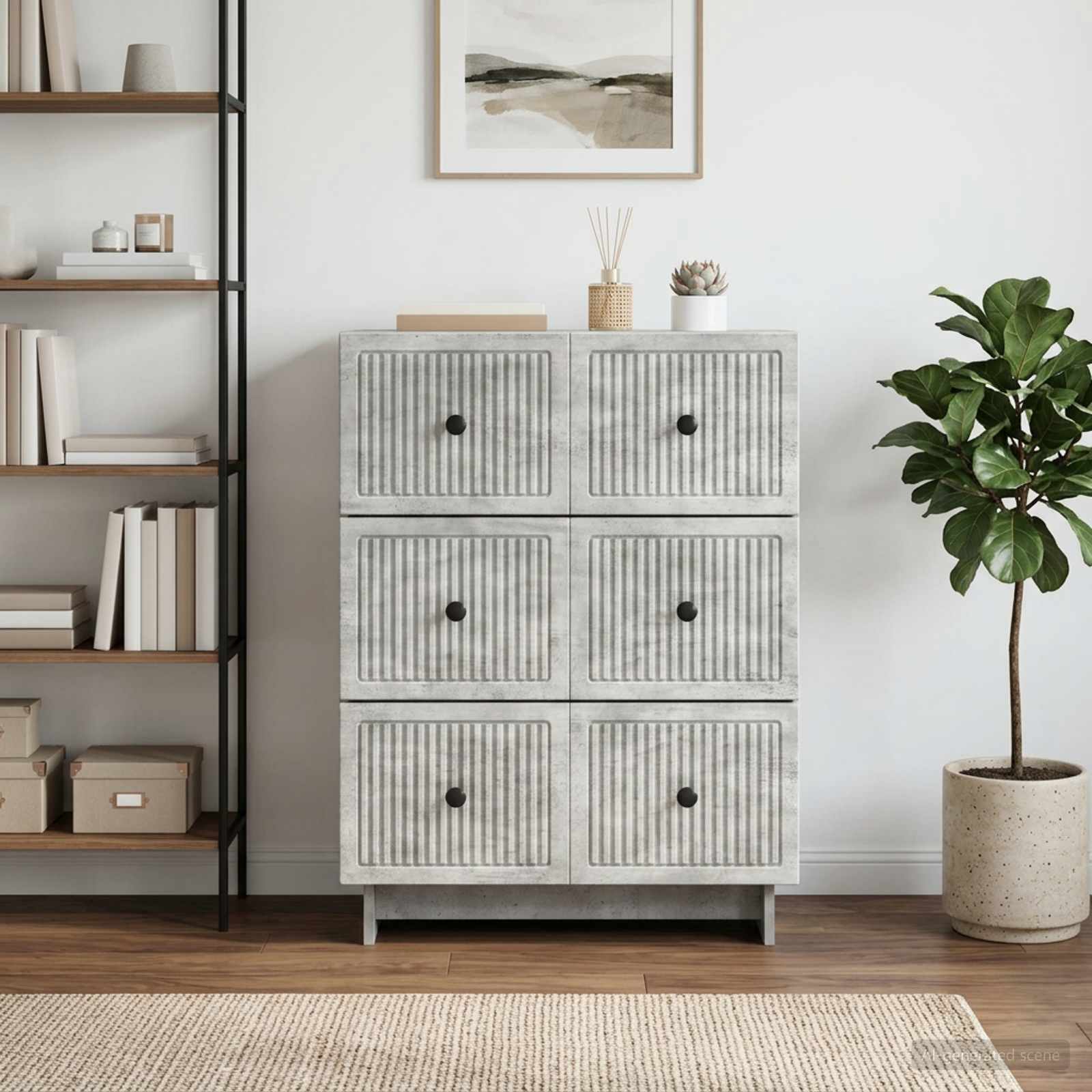 vidaXL Drawer Cabinet 66 x 34.5 x 90 cm Engineered Wood Concrete Grey 4