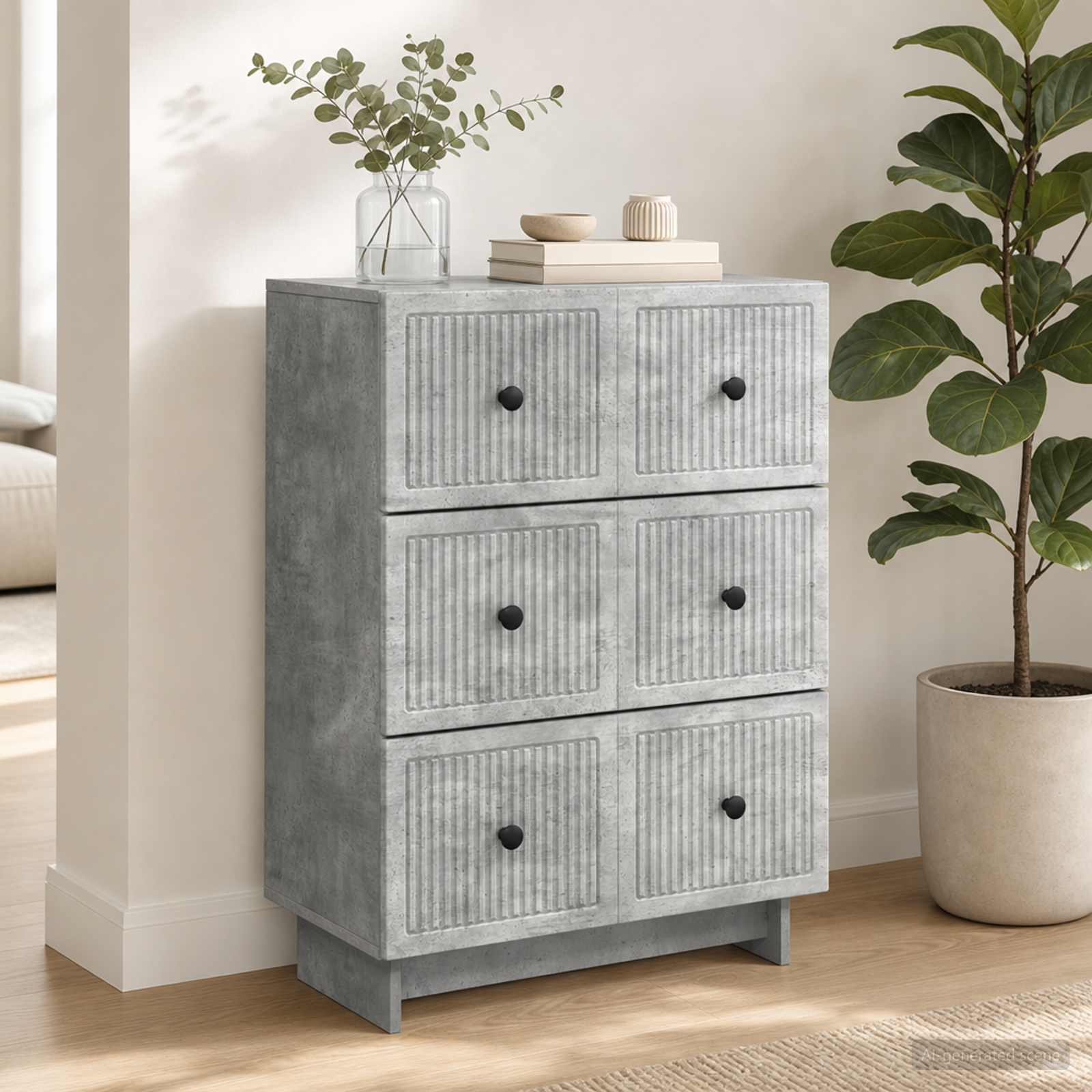 vidaXL Drawer Cabinet 66 x 34.5 x 90 cm Engineered Wood Concrete Grey 1