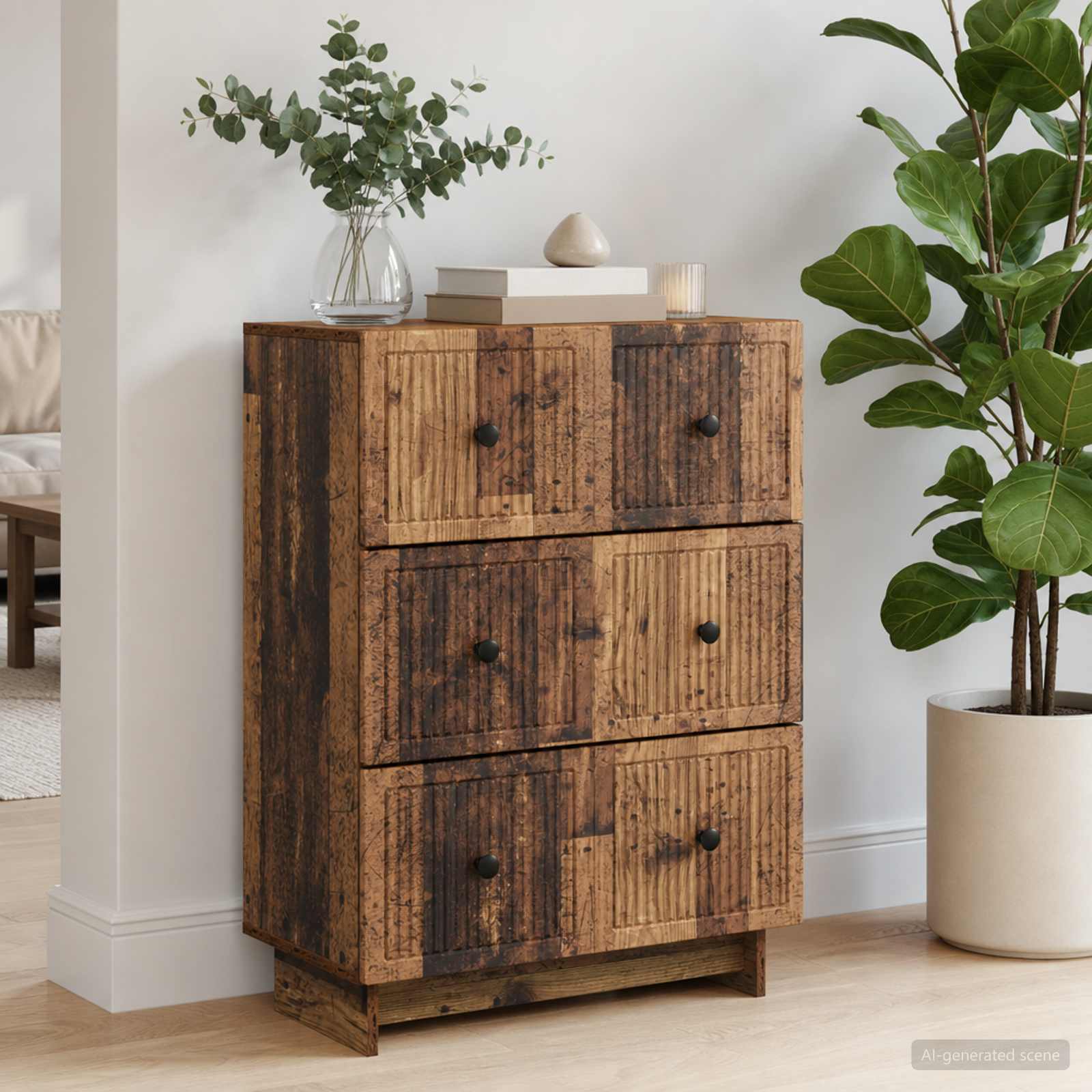 vidaXL Drawer Cabinet 66 x 34.5 x 90 cm Engineered Wood Old Wood 4