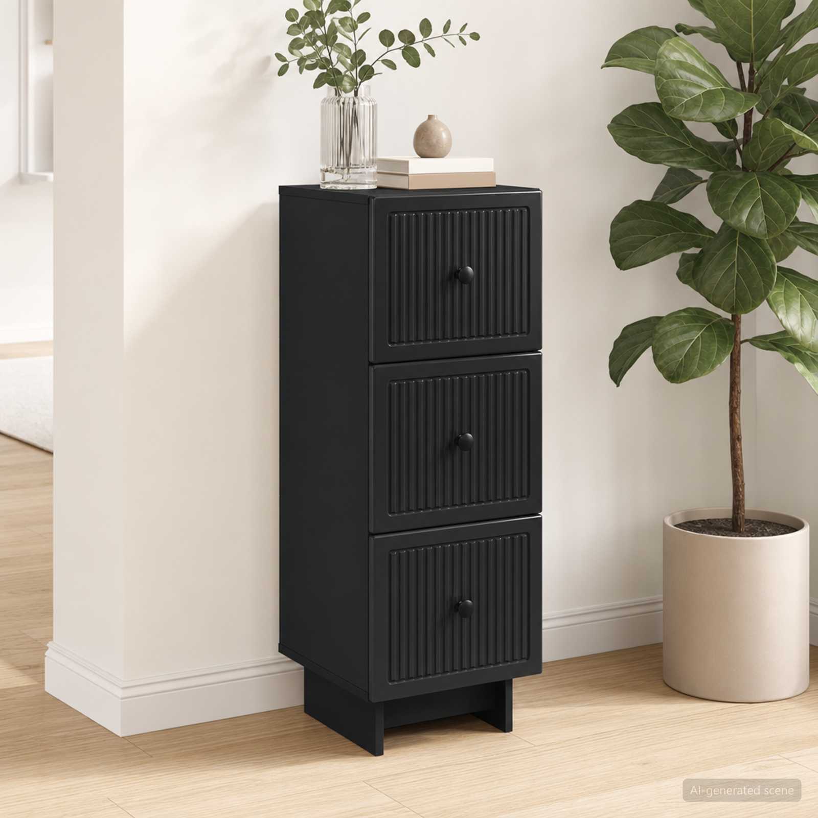 vidaXL Drawer Cabinet Black 33 x 34.5 x 90 cm Engineered Wood 1