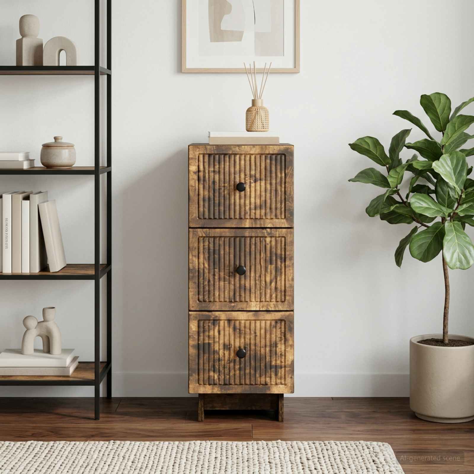 vidaXL Drawer Cabinet Smoked Oak 33 x 34.5 x 90 cm Engineered Wood 1