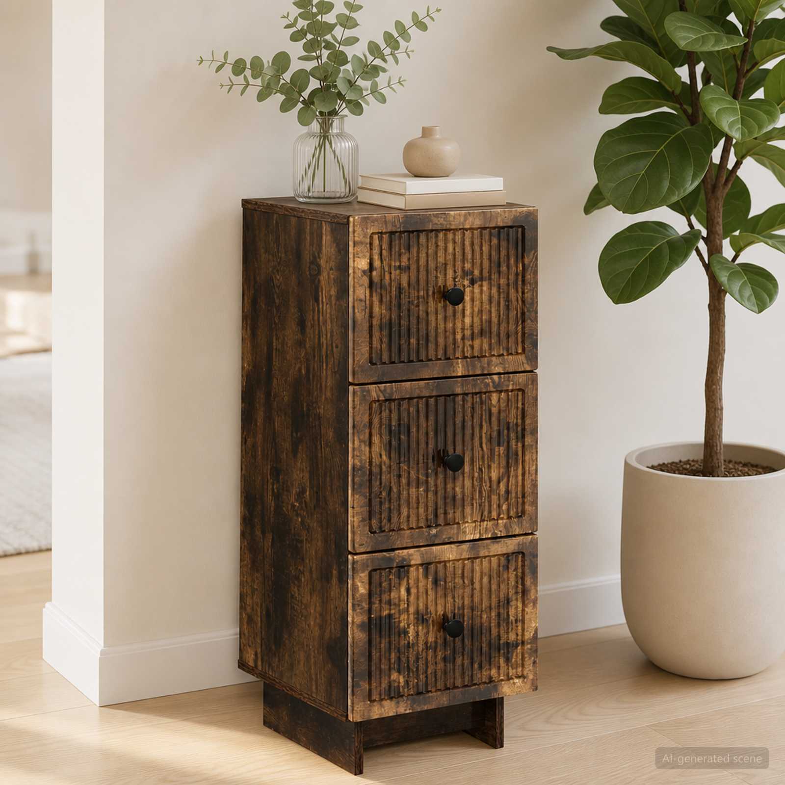 vidaXL Drawer Cabinet Smoked Oak 33 x 34.5 x 90 cm Engineered Wood 4