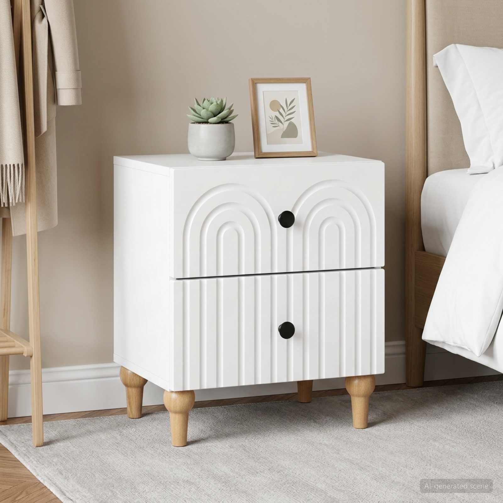 vidaXL Bedside Cabinet 2 pcs White 43 x 34.5 x 48 cm Engineered Wood 4