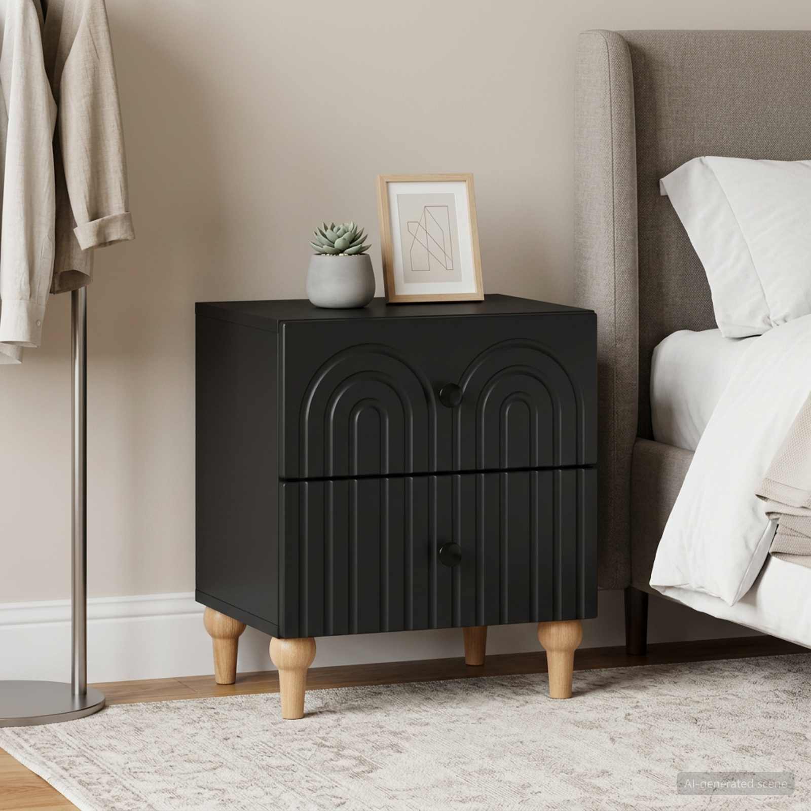 vidaXL Bedside Cabinet 2 pcs Black 43 x 34.5 x 48 cm Engineered Wood 1