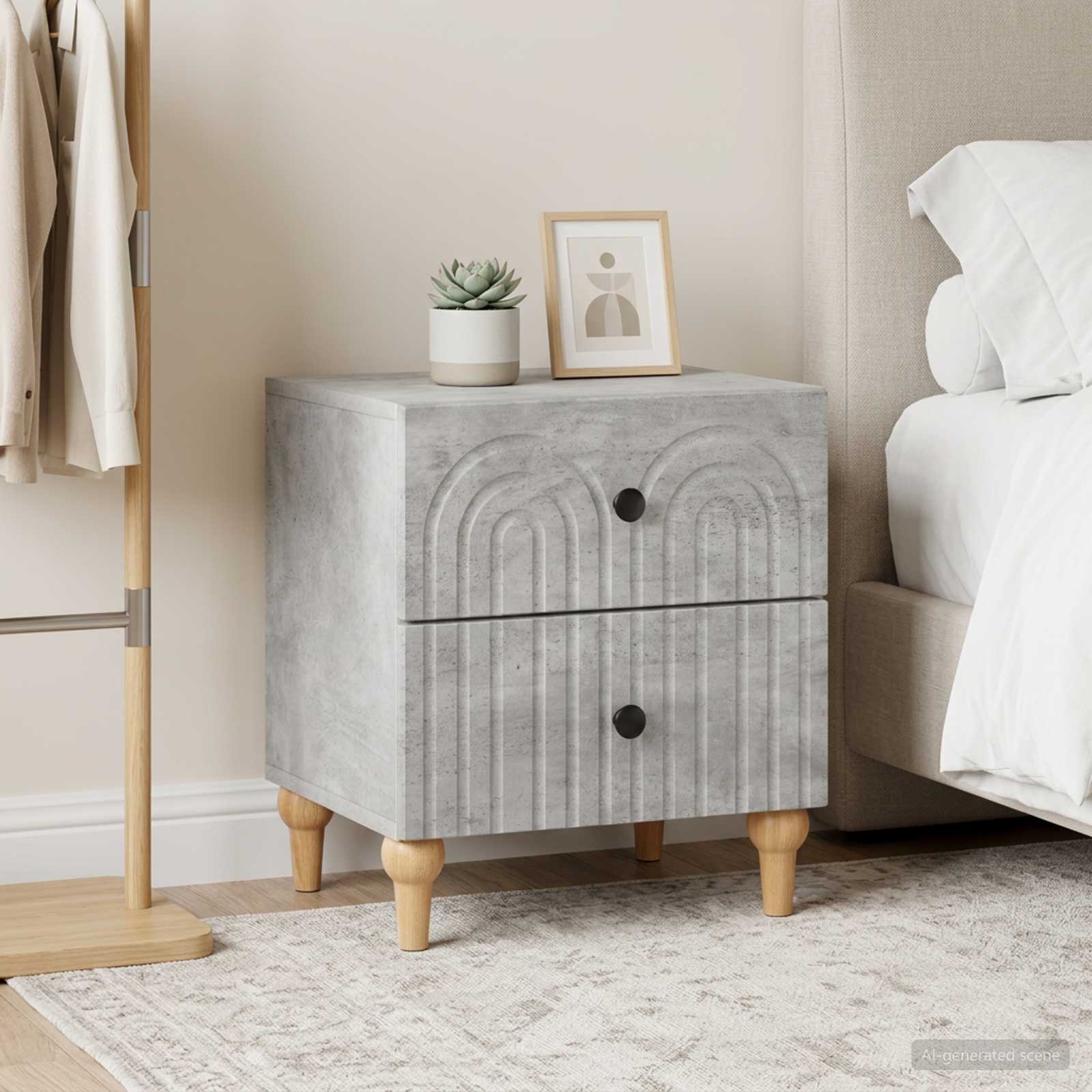 vidaXL Bedside Cabinet 2 pcs Concrete Grey 43 x 34.5 x 48 cm 4