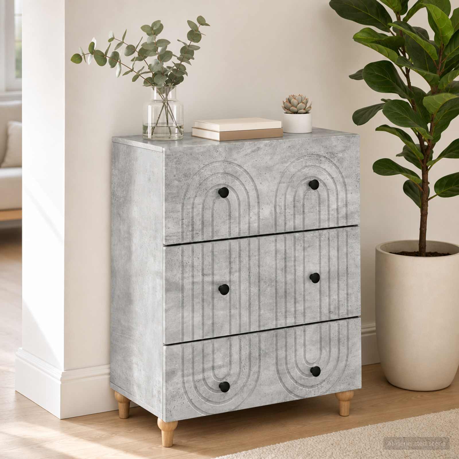 vidaXL Drawer Cabinet Concrete Grey 66 x 34.5 x 90 cm Engineered Wood 4