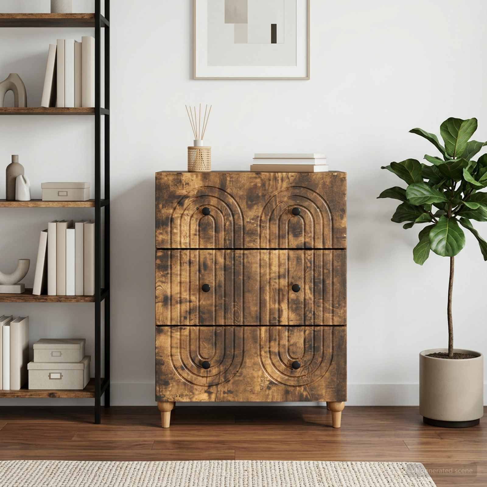 vidaXL Drawer Cabinet Smoked Oak 66 x 34.5 x 90 cm Engineered Wood 1