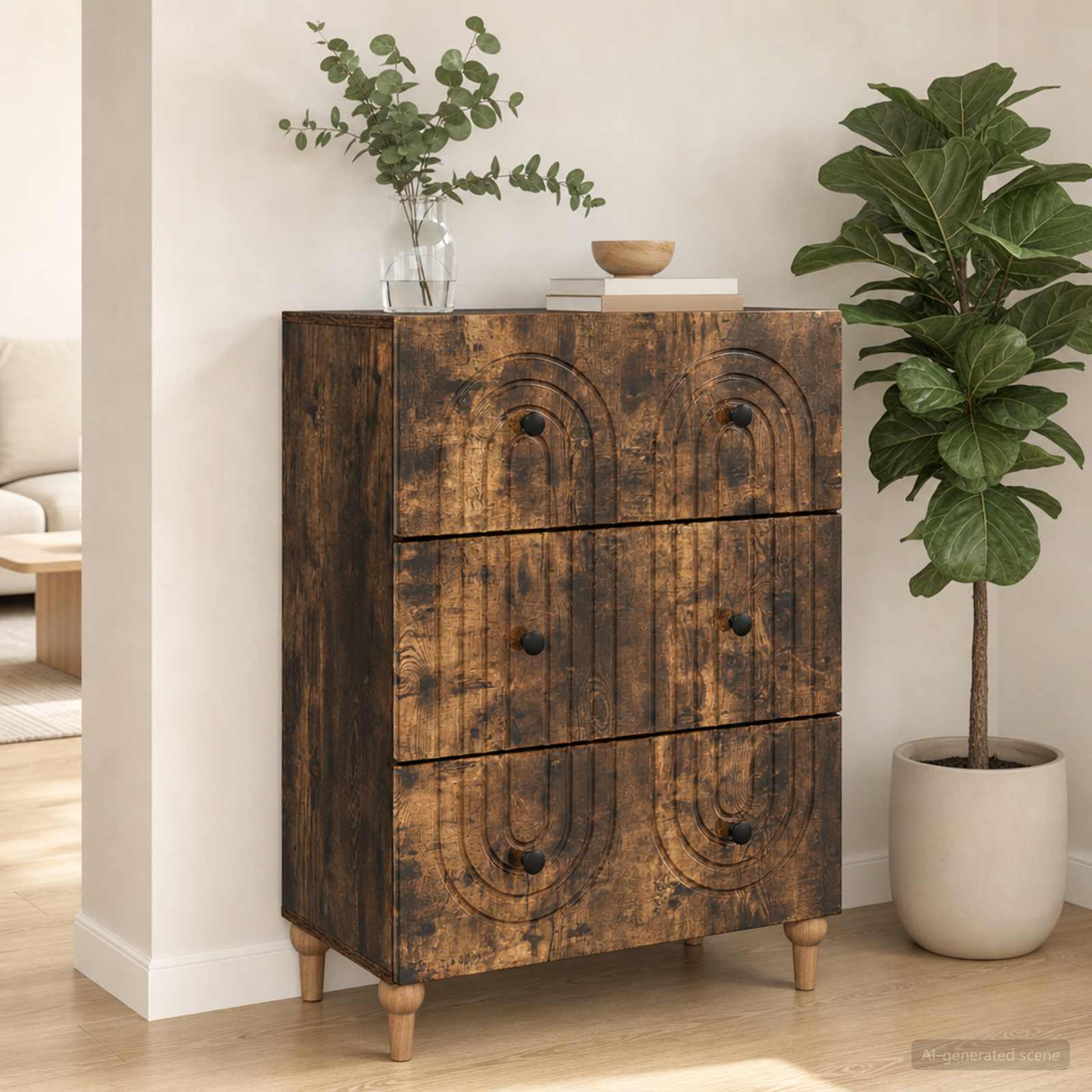 vidaXL Drawer Cabinet Smoked Oak 66 x 34.5 x 90 cm Engineered Wood 4