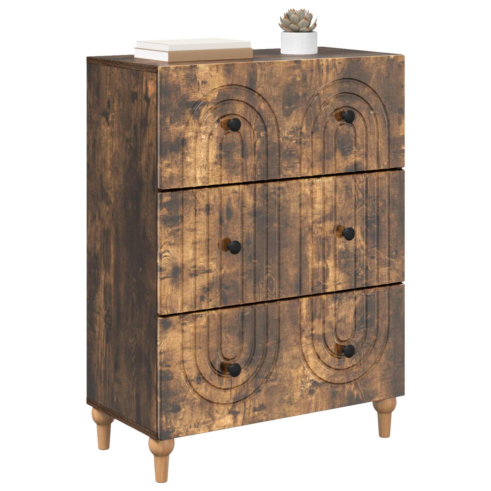 vidaXL Drawer Cabinet Smoked Oak 66 x 34.5 x 90 cm Engineered Wood 3