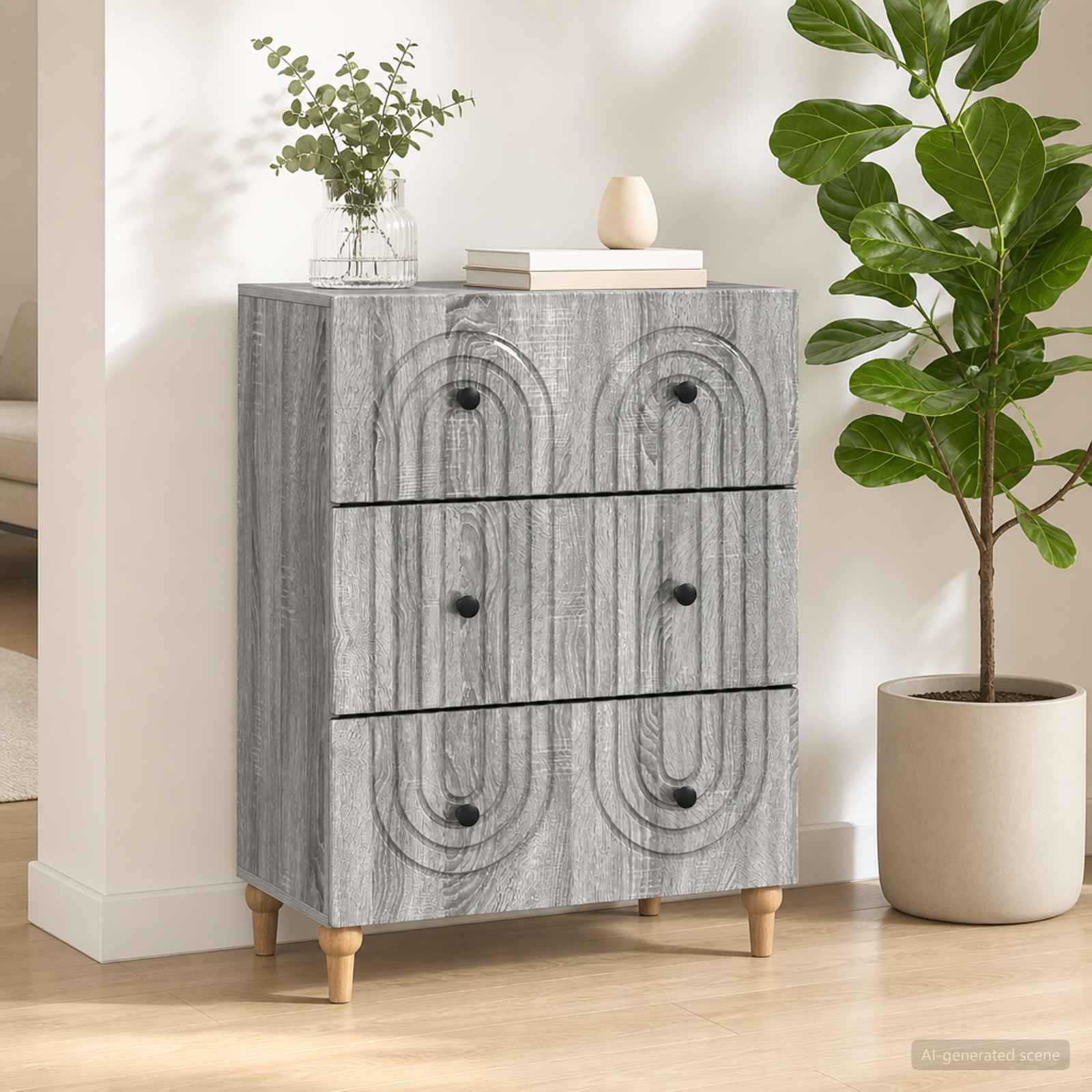 vidaXL Drawer Cabinet Grey Sonoma 66 x 34.5 x 90 cm Engineered Wood 4