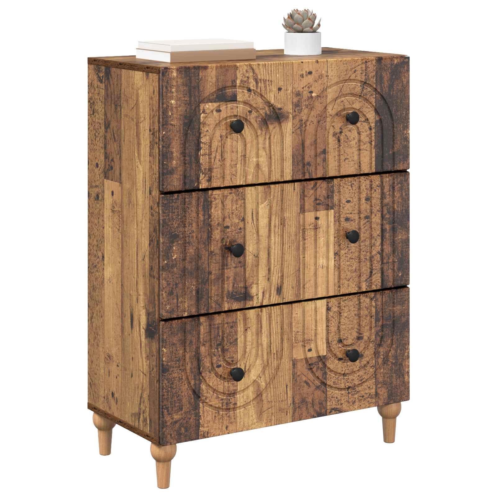 vidaXL Drawer Cabinet Old Wood 66 x 34.5 x 90 cm Engineered Wood 3