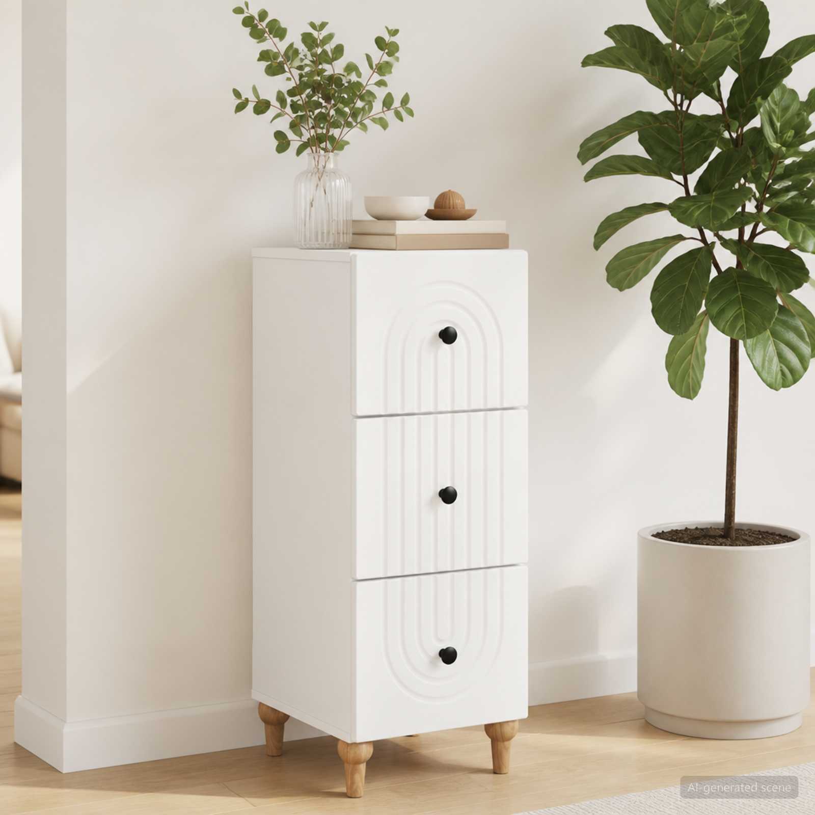 vidaXL Drawer Cabinet White 33 x 34.5 x 90 cm Engineered Wood 4