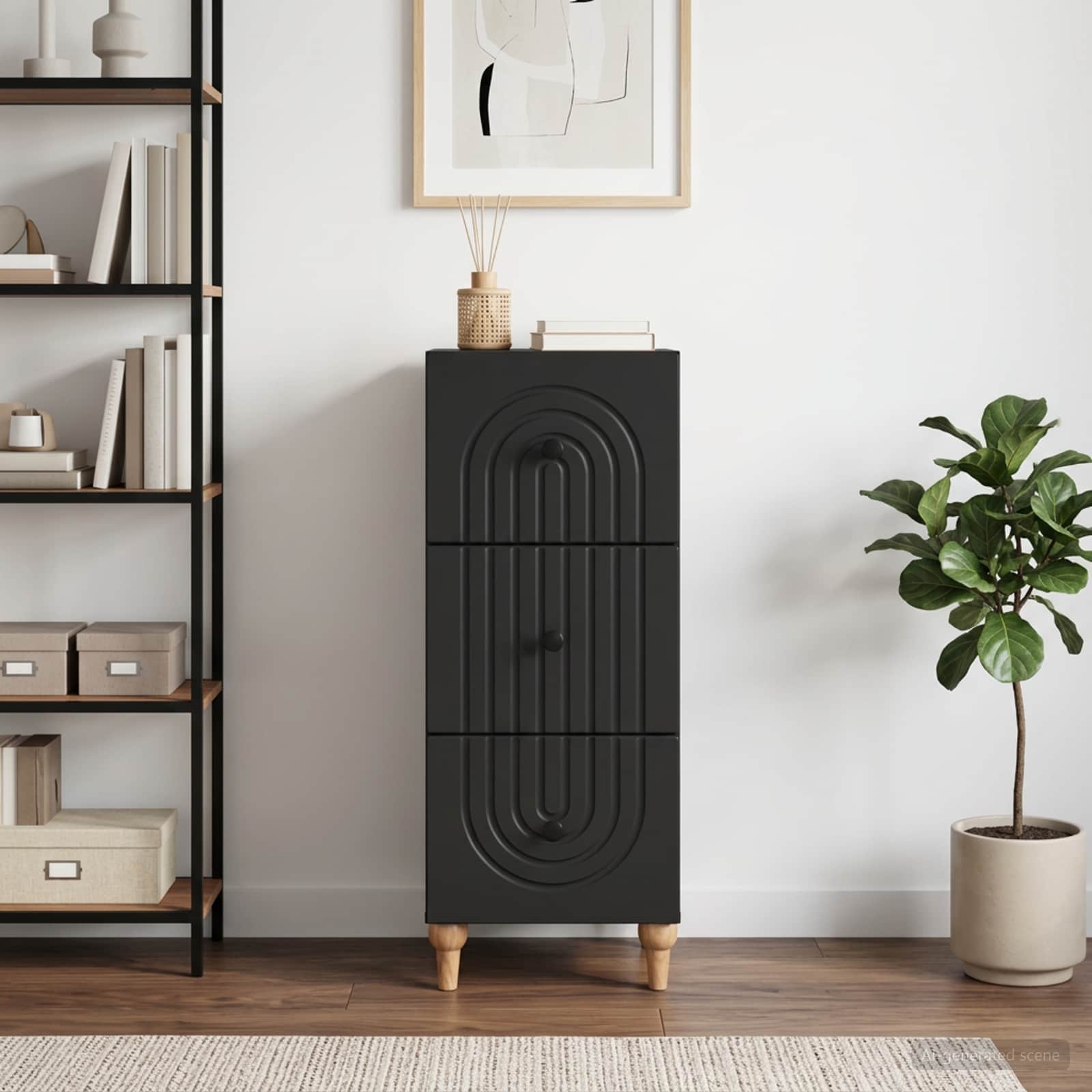 vidaXL Drawer Cabinet 33 x 34.5 x 90 cm Engineered Wood Black 4