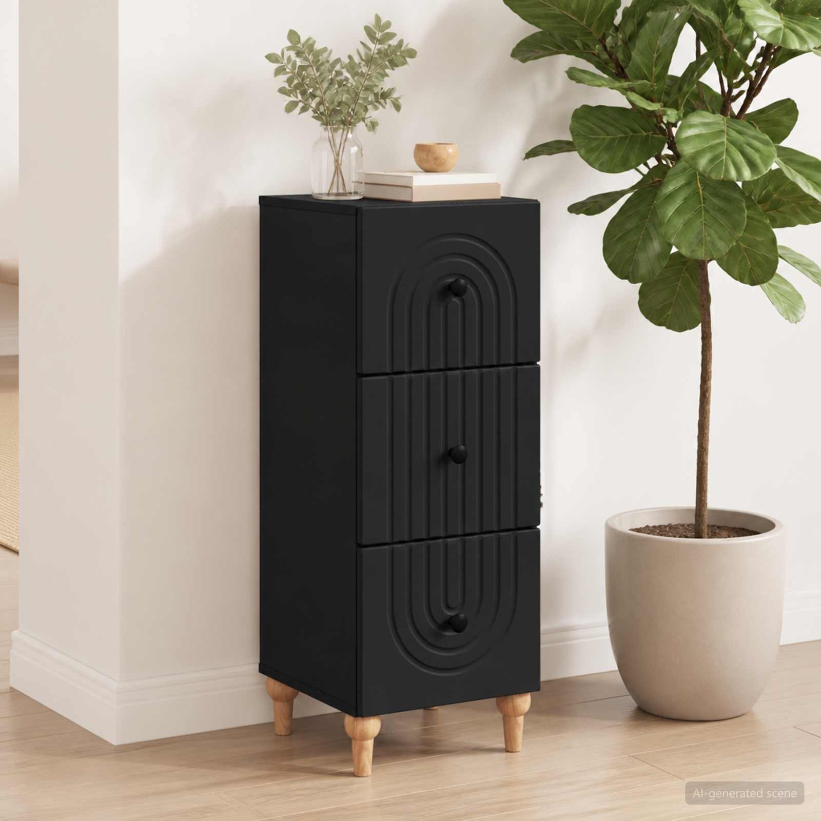 vidaXL Drawer Cabinet 33 x 34.5 x 90 cm Engineered Wood Black 1