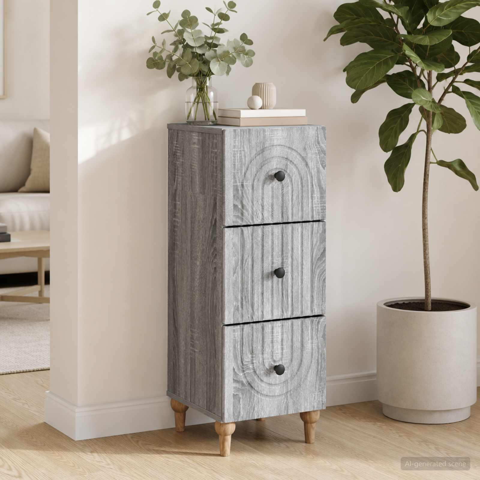 vidaXL Drawer Cabinet 33 x 34.5 x 90 cm Engineered Wood Grey Sonoma 4