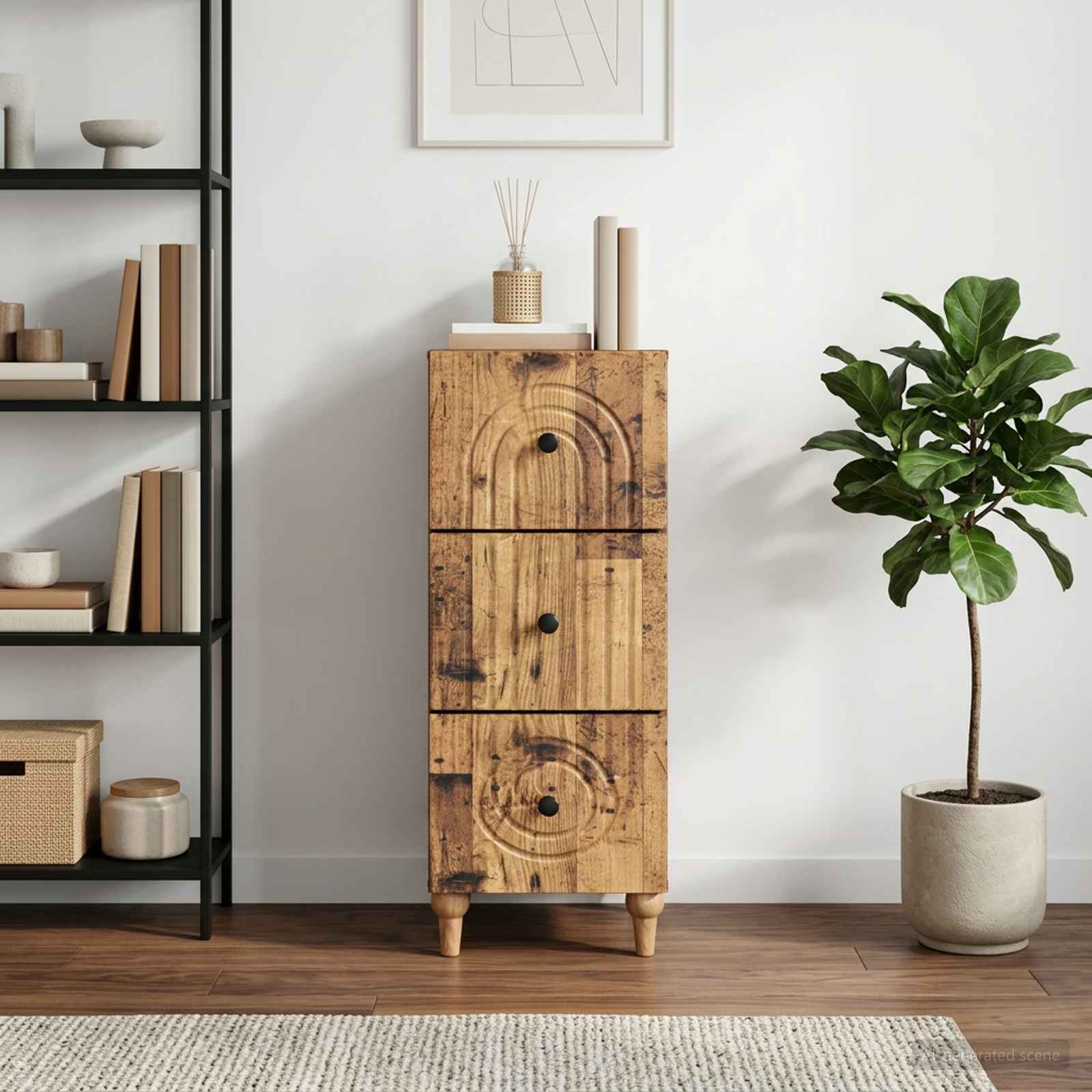 vidaXL Drawer Cabinet 33 x 34.5 x 90 cm Engineered Wood Old Wood 4