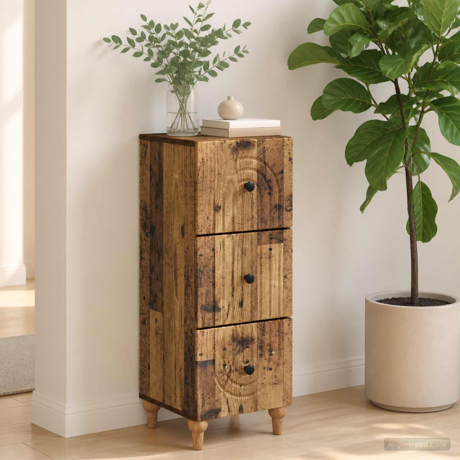 vidaXL Drawer Cabinet 33 x 34.5 x 90 cm Engineered Wood Old Wood 1