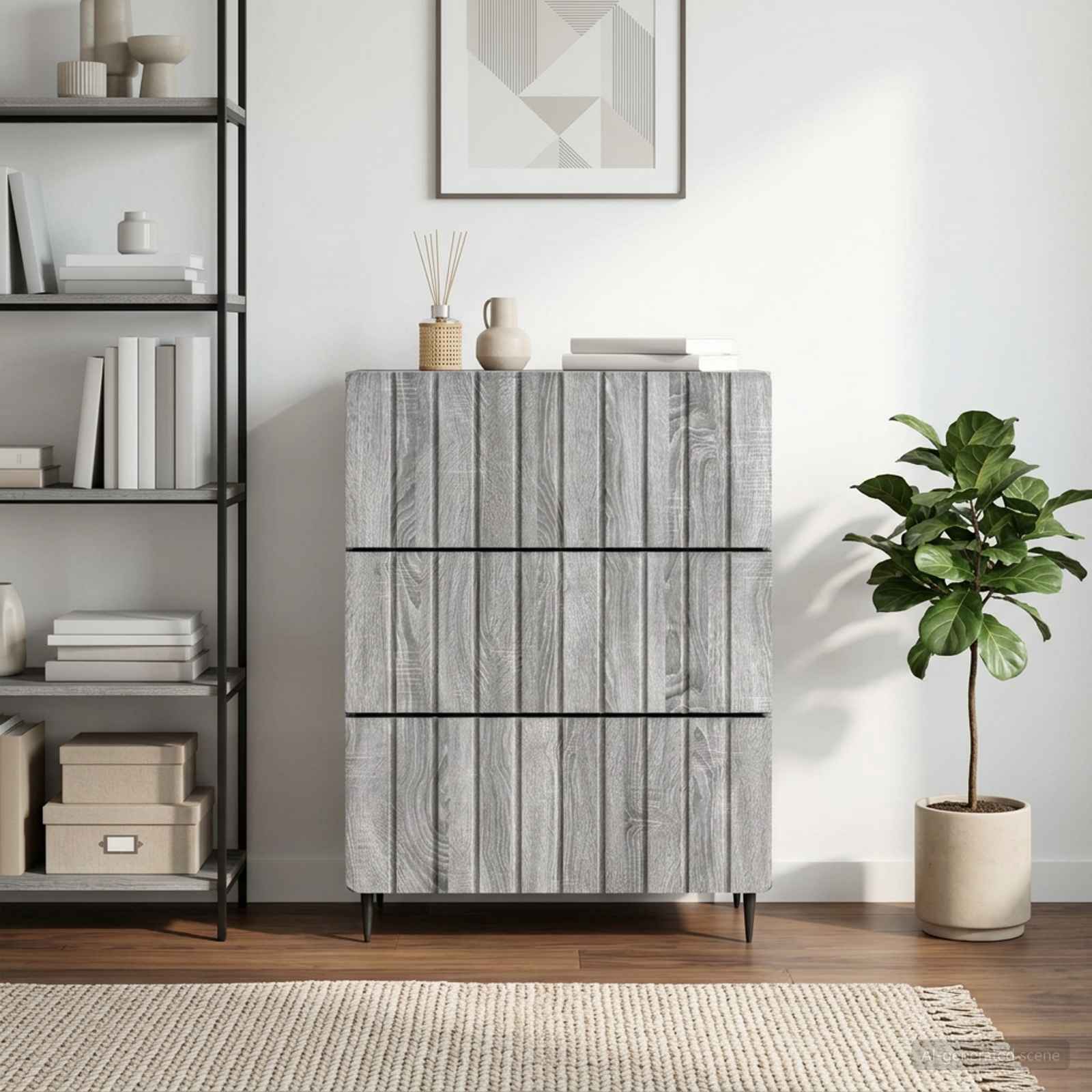 vidaXL Drawer Cabinet 66 x 34.5 x 92 cm Engineered Wood Grey Sonoma 4