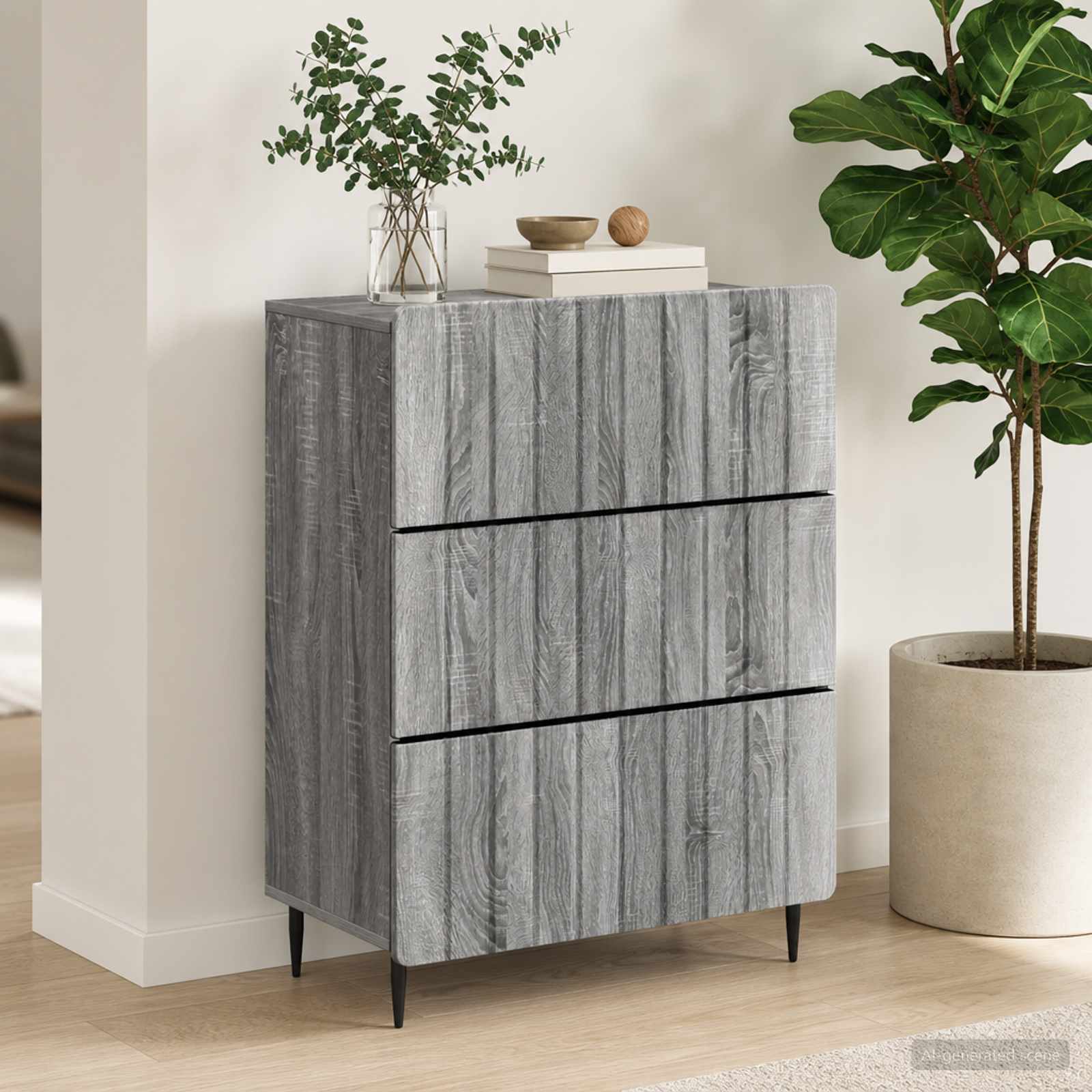 vidaXL Drawer Cabinet 66 x 34.5 x 92 cm Engineered Wood Grey Sonoma 1