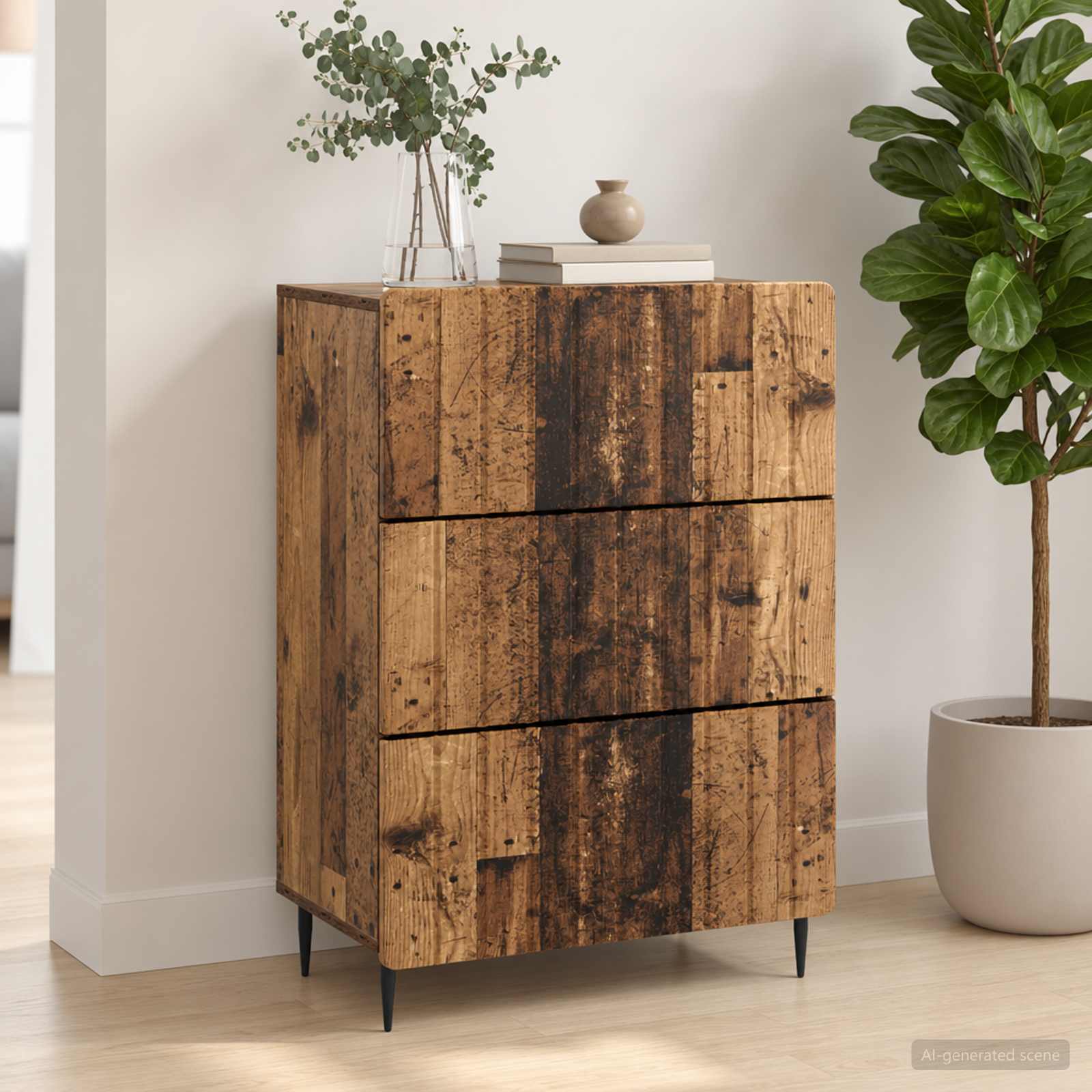 vidaXL Drawer Cabinet 66 x 34.5 x 92 cm Engineered Wood Old Wood 4