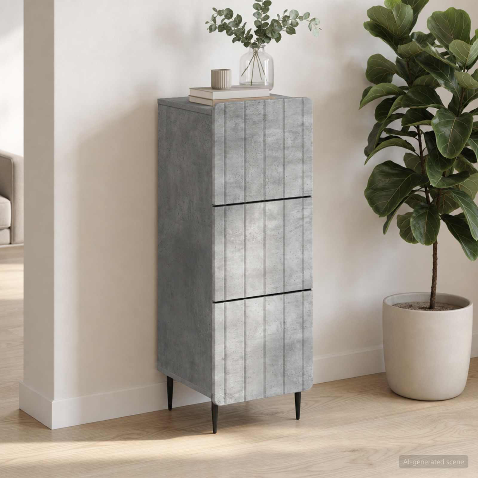 vidaXL Drawer Cabinet 33 x 34.5 x 92 cm Engineered Wood Concrete Grey 4