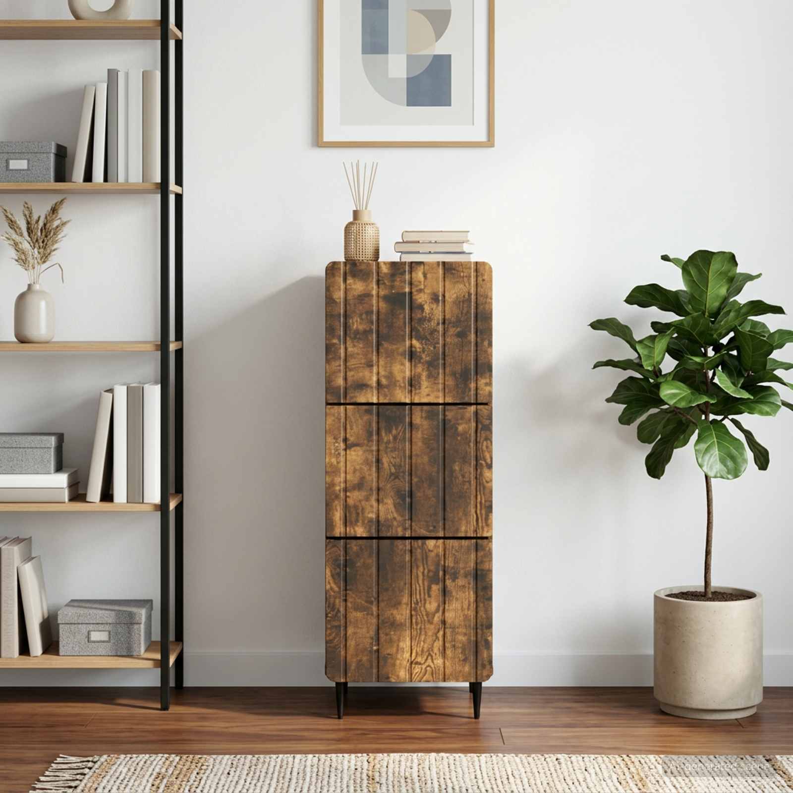 vidaXL Drawer Cabinet 33 x 34.5 x 92 cm Engineered Wood Smoked Oak 1
