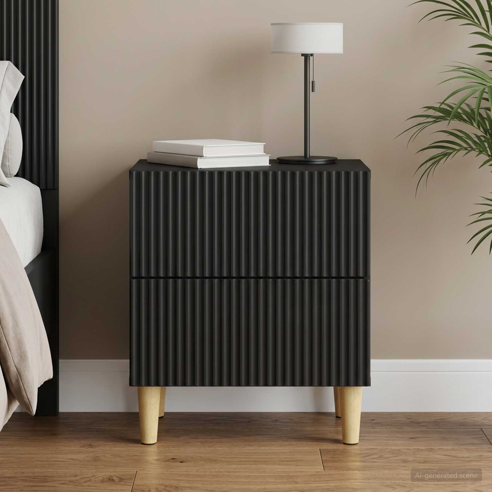 vidaXL Bedside Cabinet Black 43 x 34.5 x 48 cm Engineered Wood 1