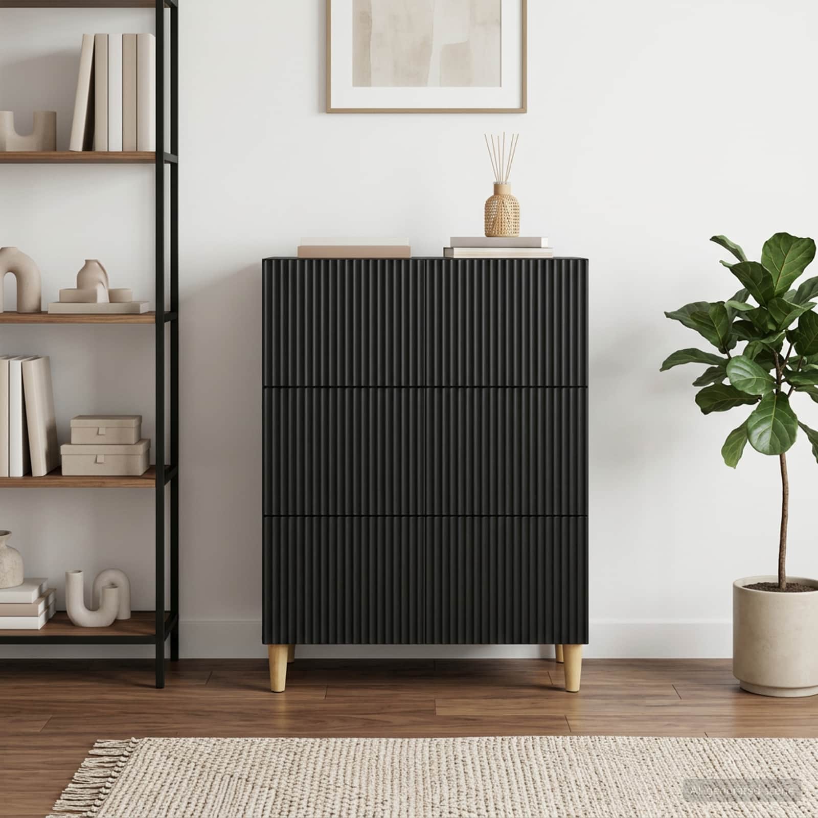 vidaXL Drawer Cabinet 66 x 34.5 x 90 cm Engineered Wood Black 1