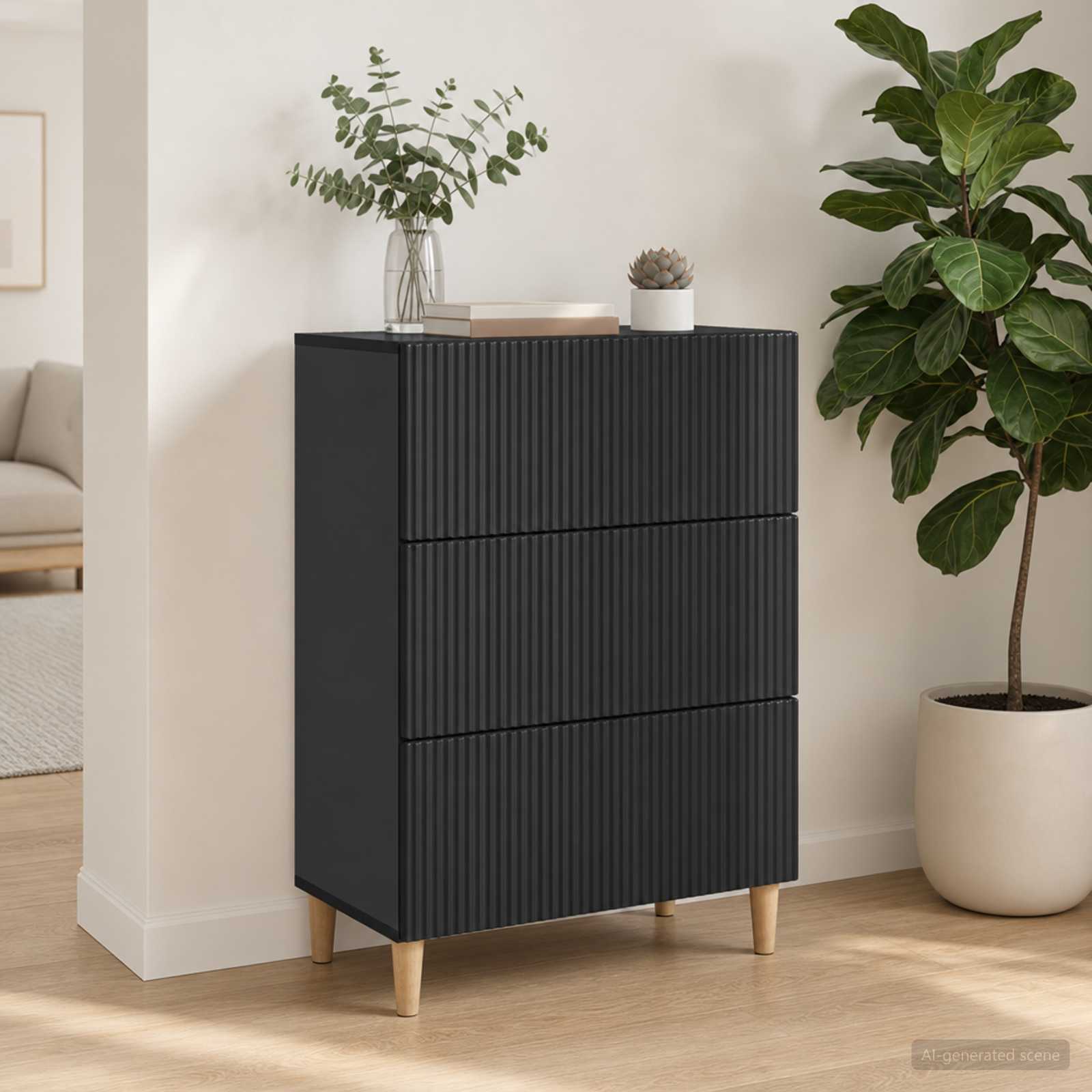 vidaXL Drawer Cabinet 66 x 34.5 x 90 cm Engineered Wood Black 4
