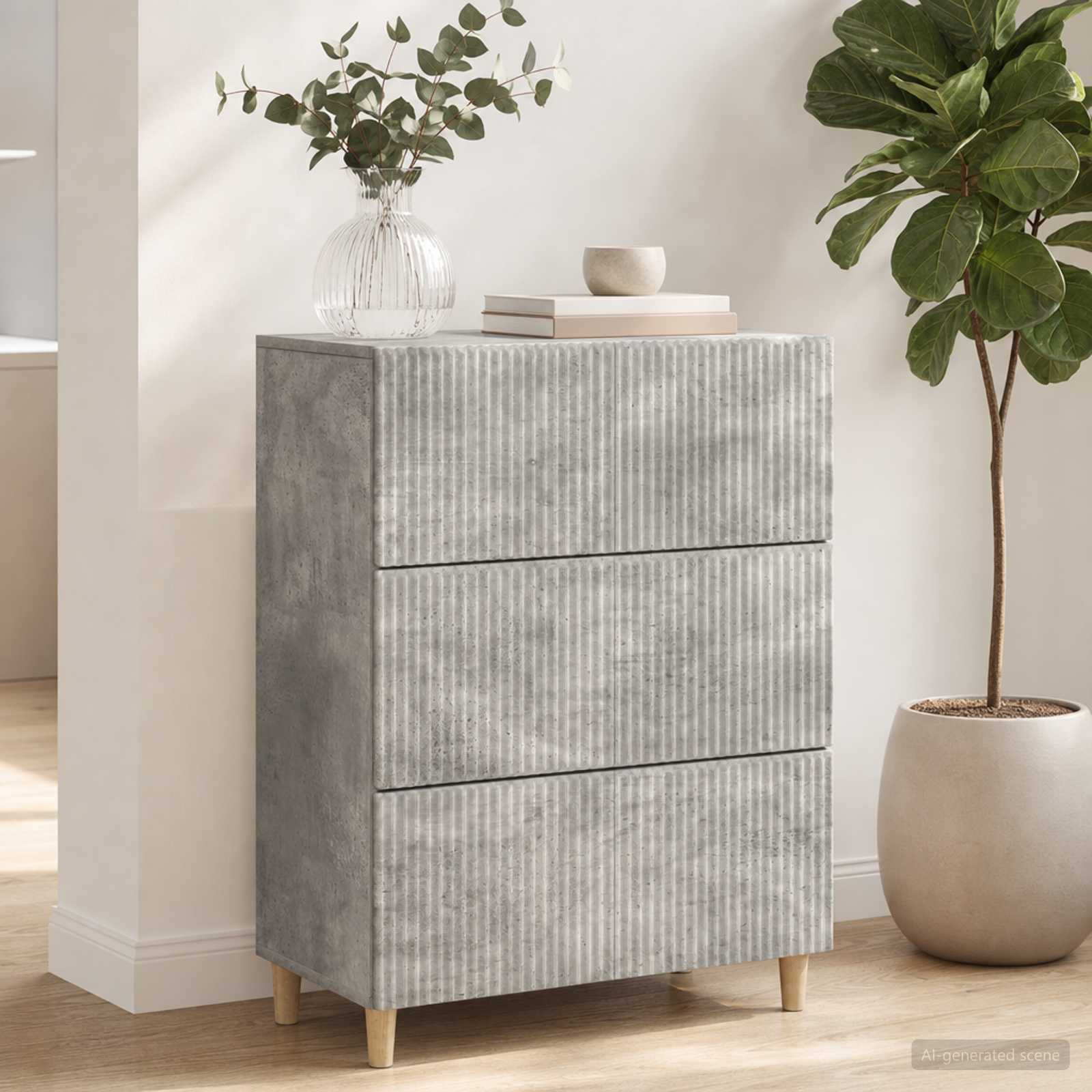 vidaXL Drawer Cabinet 66 x 34.5 x 90 cm Engineered Wood Concrete Grey 1