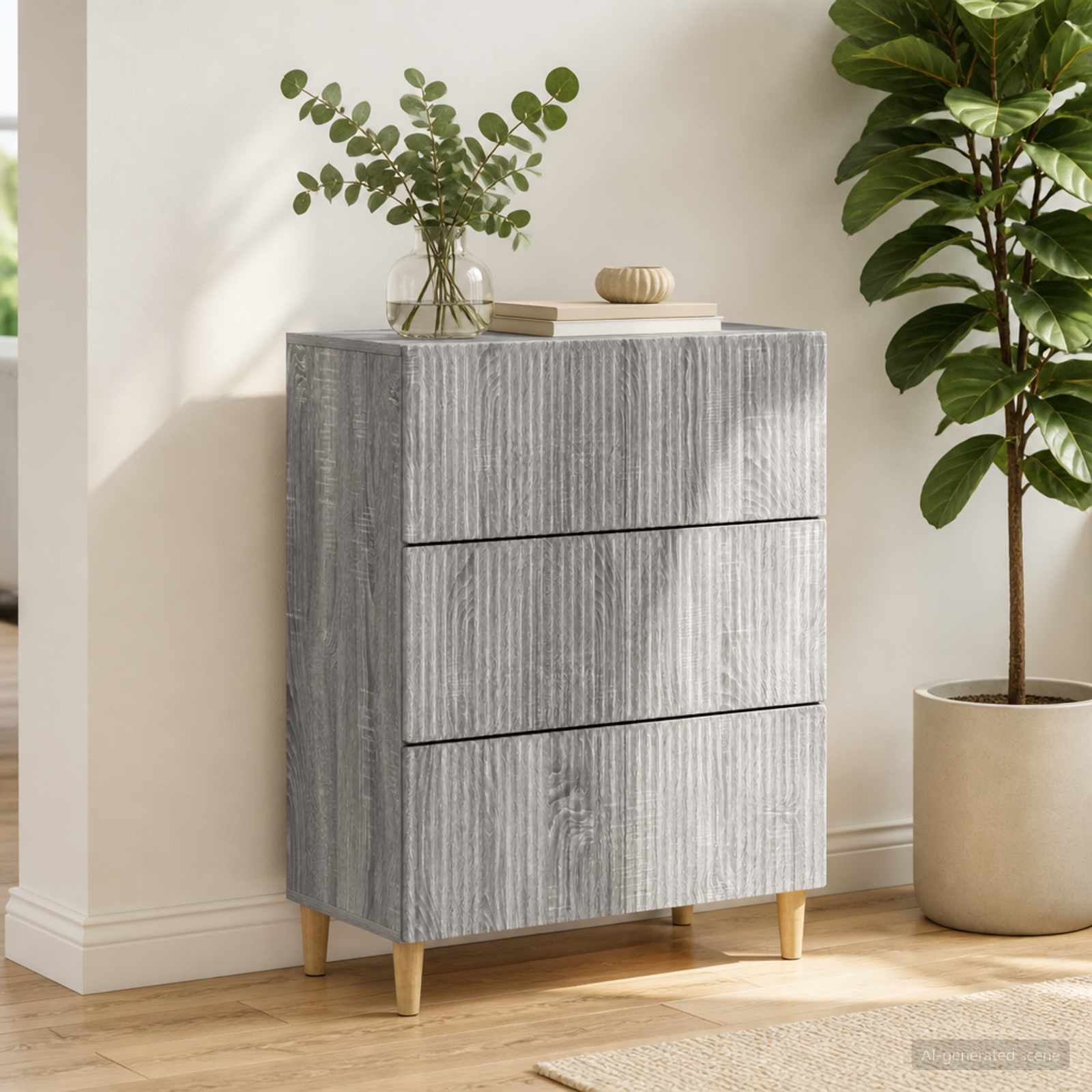 vidaXL Drawer Cabinet 66 x 34.5 x 90 cm Engineered Wood Grey Sonoma 4