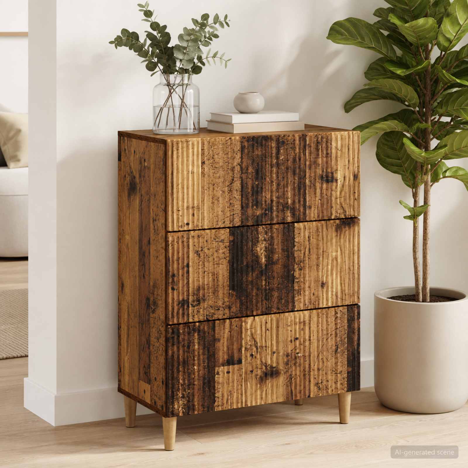 vidaXL Drawer Cabinet 66 x 34.5 x 90 cm Engineered Wood Old Wood 4