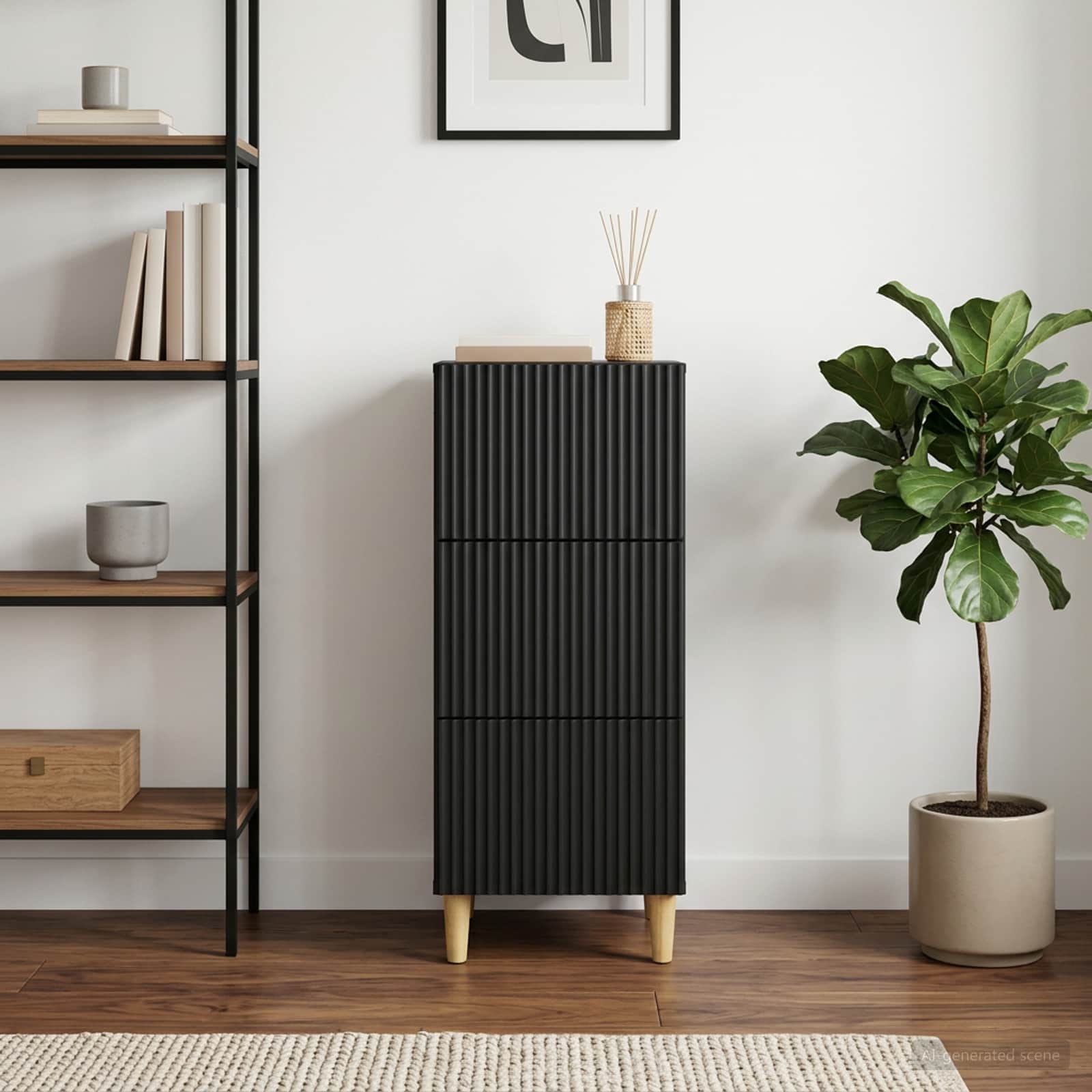 vidaXL Drawer Cabinet Black 33 x 34.5 x 90 cm Engineered Wood 4