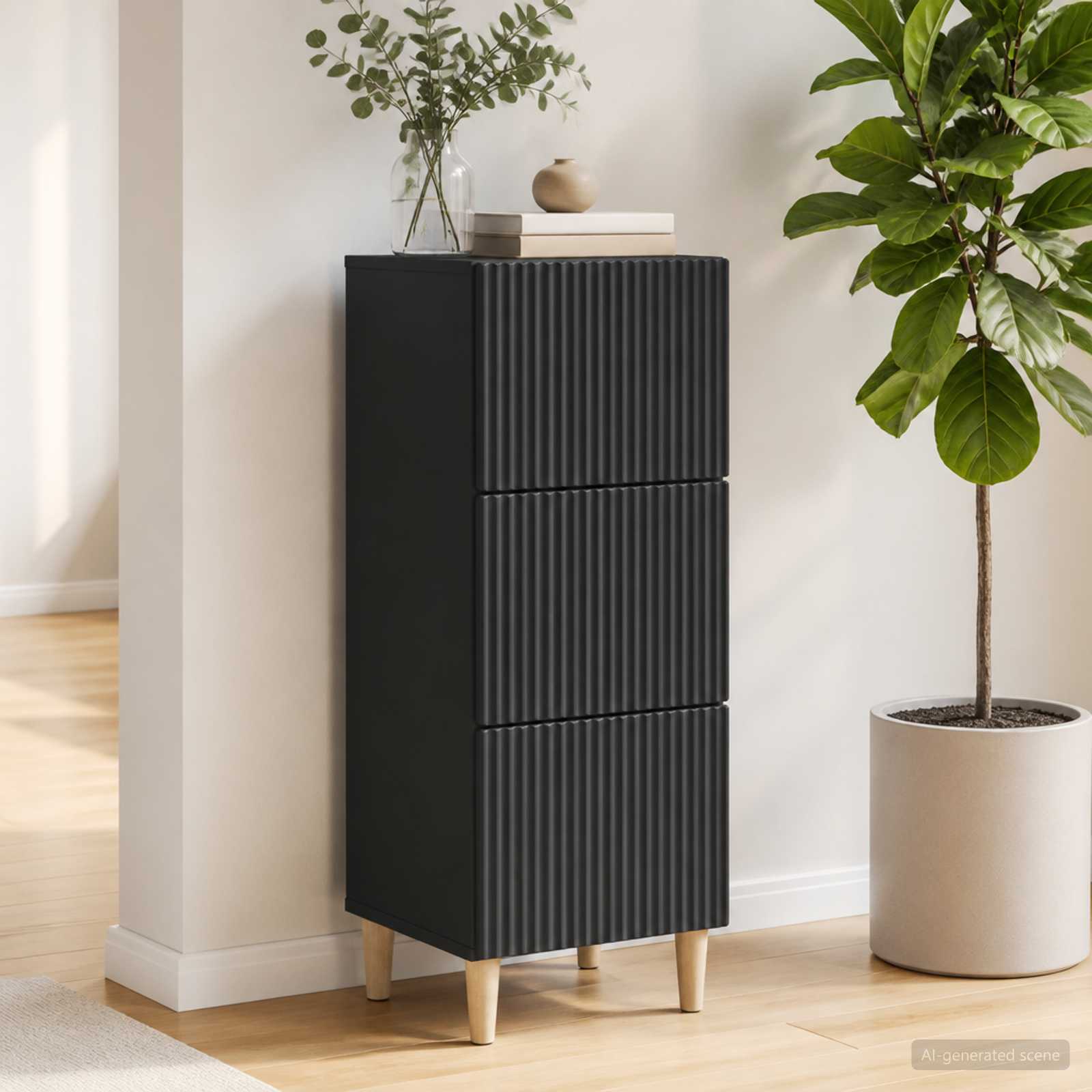 vidaXL Drawer Cabinet Black 33 x 34.5 x 90 cm Engineered Wood 1