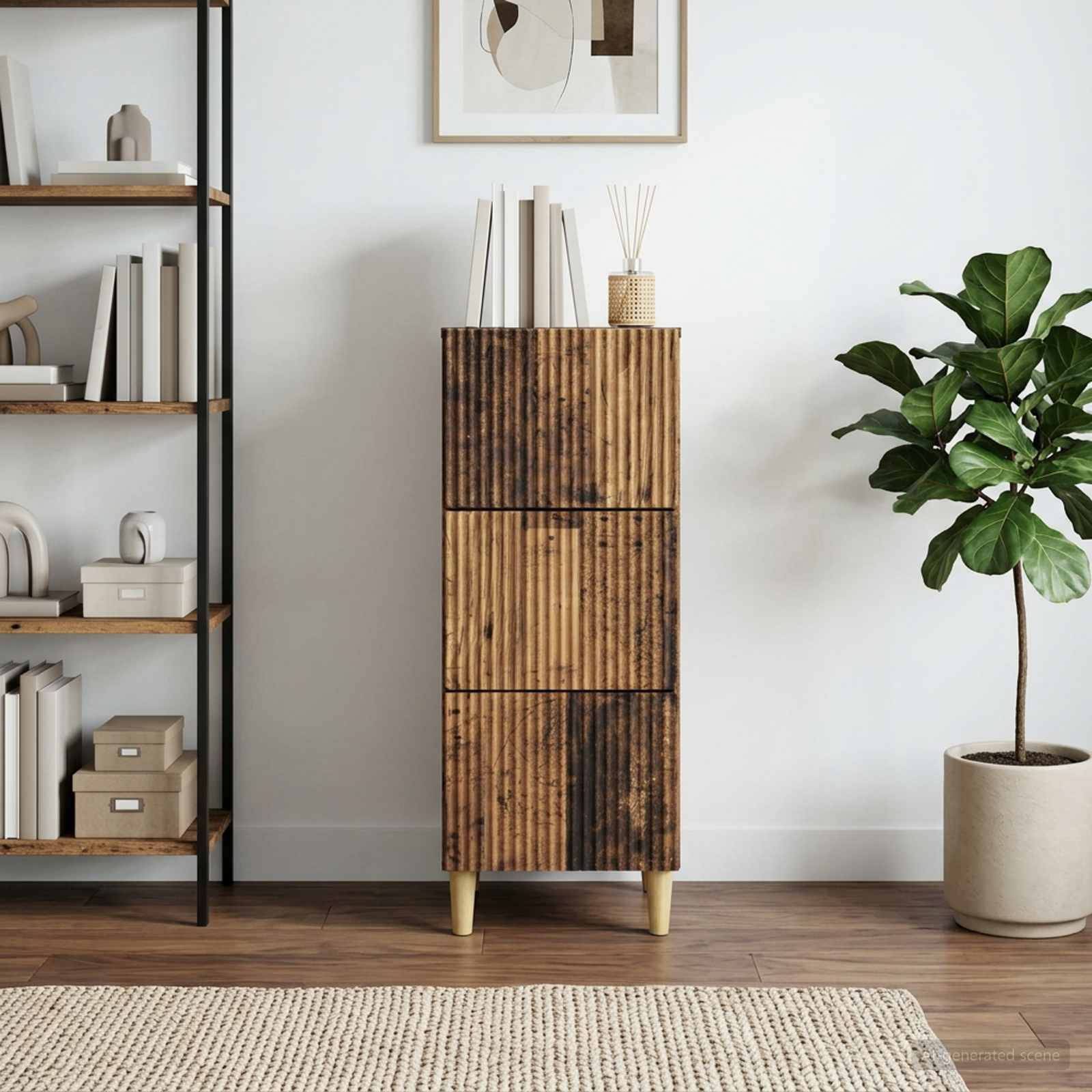 vidaXL Drawer Cabinet Old Wood 33 x 34.5 x 90 cm Engineered Wood 4