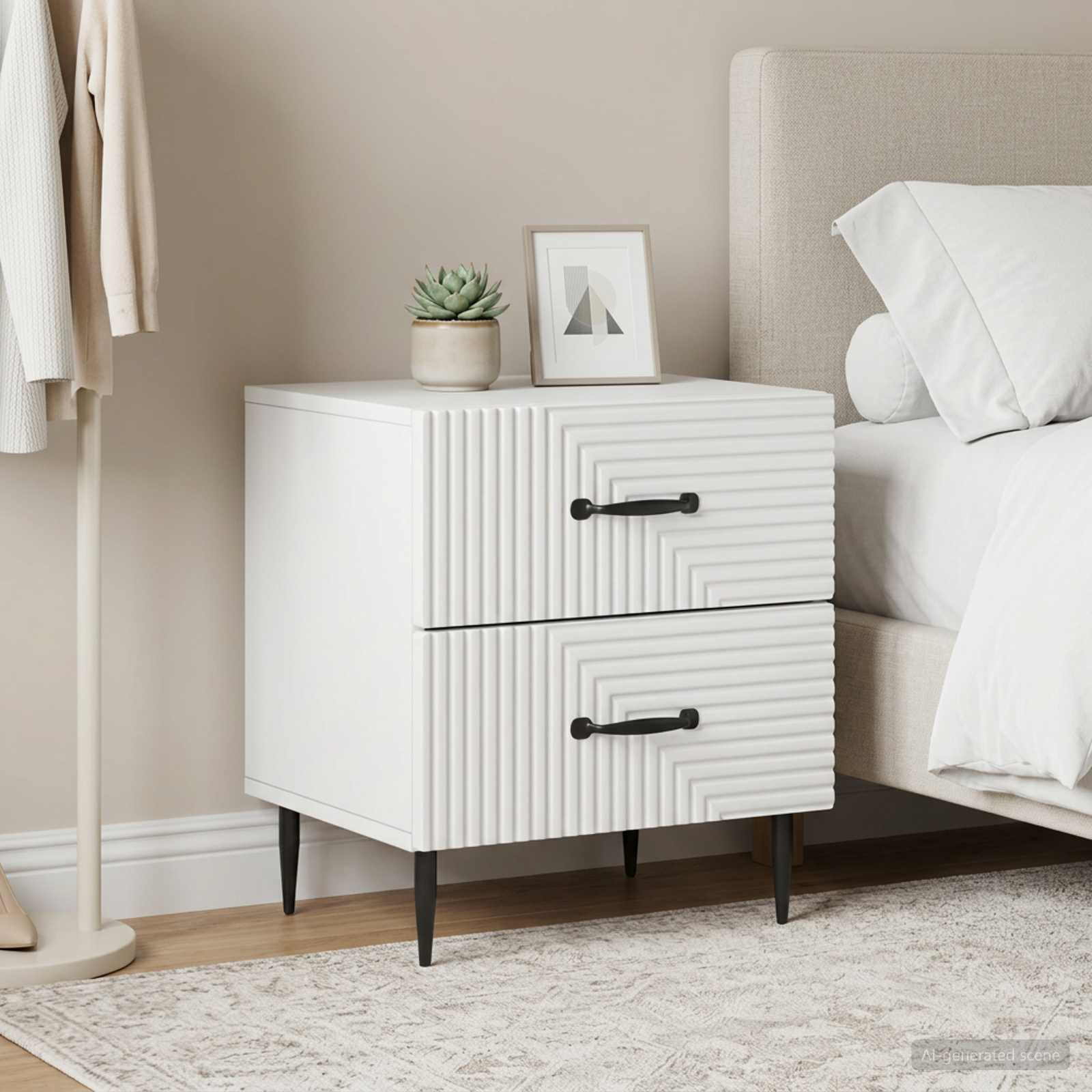 vidaXL Bedside Cabinet 2 pcs White 43 x 34.5 x 47.5 cm Engineered Wood 4